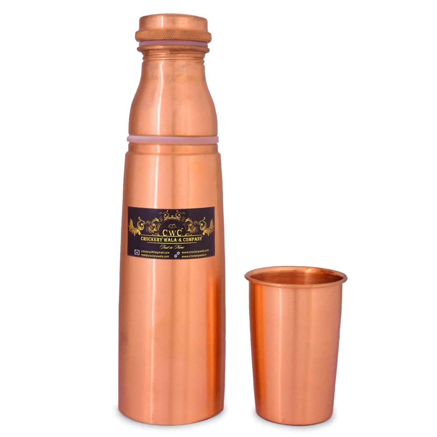 Pure Copper Bottle Mattle Finish With Glass Lid - CROCKERY WALA AND COMPANY 