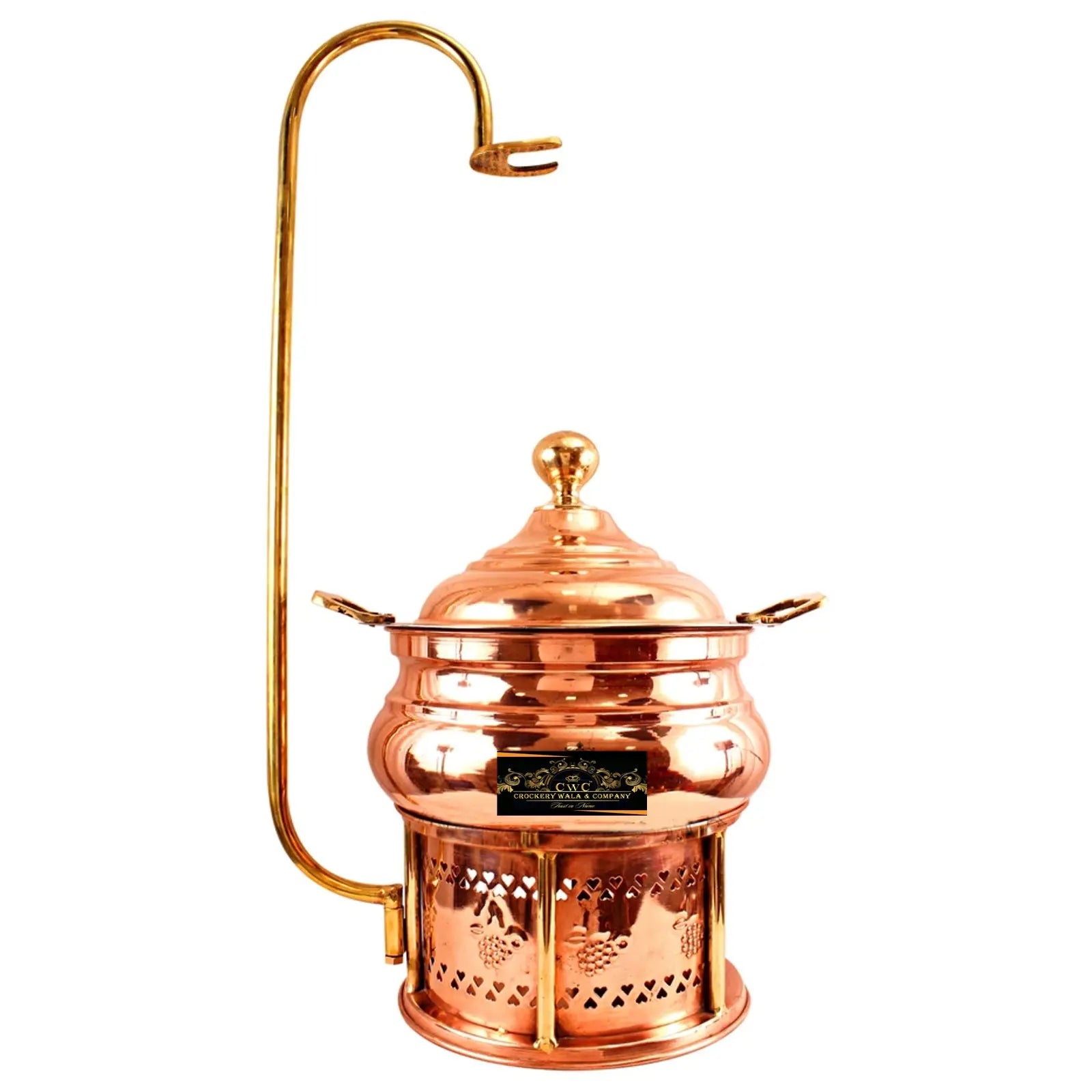 Crockery Wala And Company Copper Steel Chaffing Dish With Stand Plain Solid Design 4 Liters - CROCKERY WALA AND COMPANY 