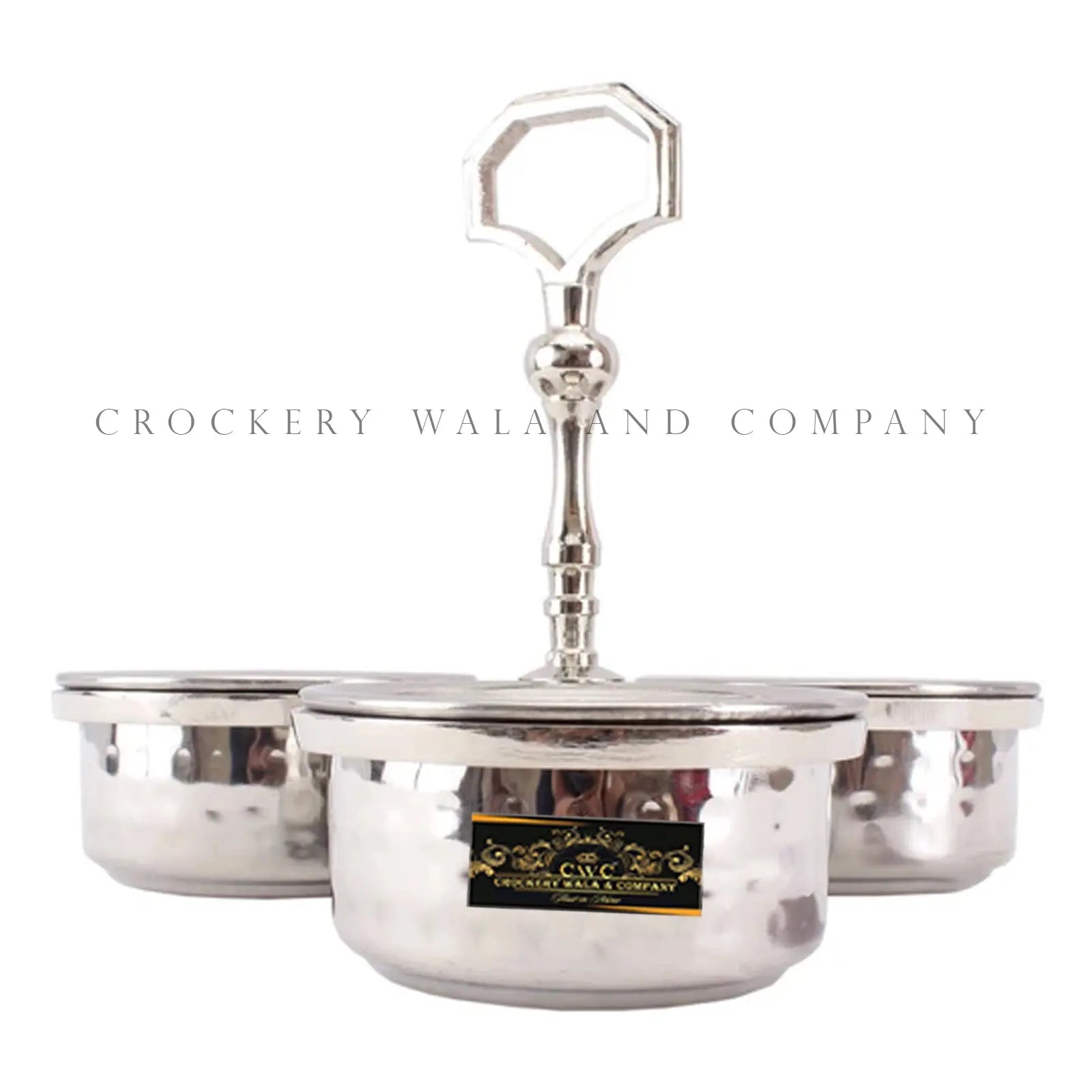 Crockery Wala And Company Stainless Steel Pickle Bowl Set Hammered Design Condimental Pickle Set With Handle - CROCKERY WALA AND COMPANY 