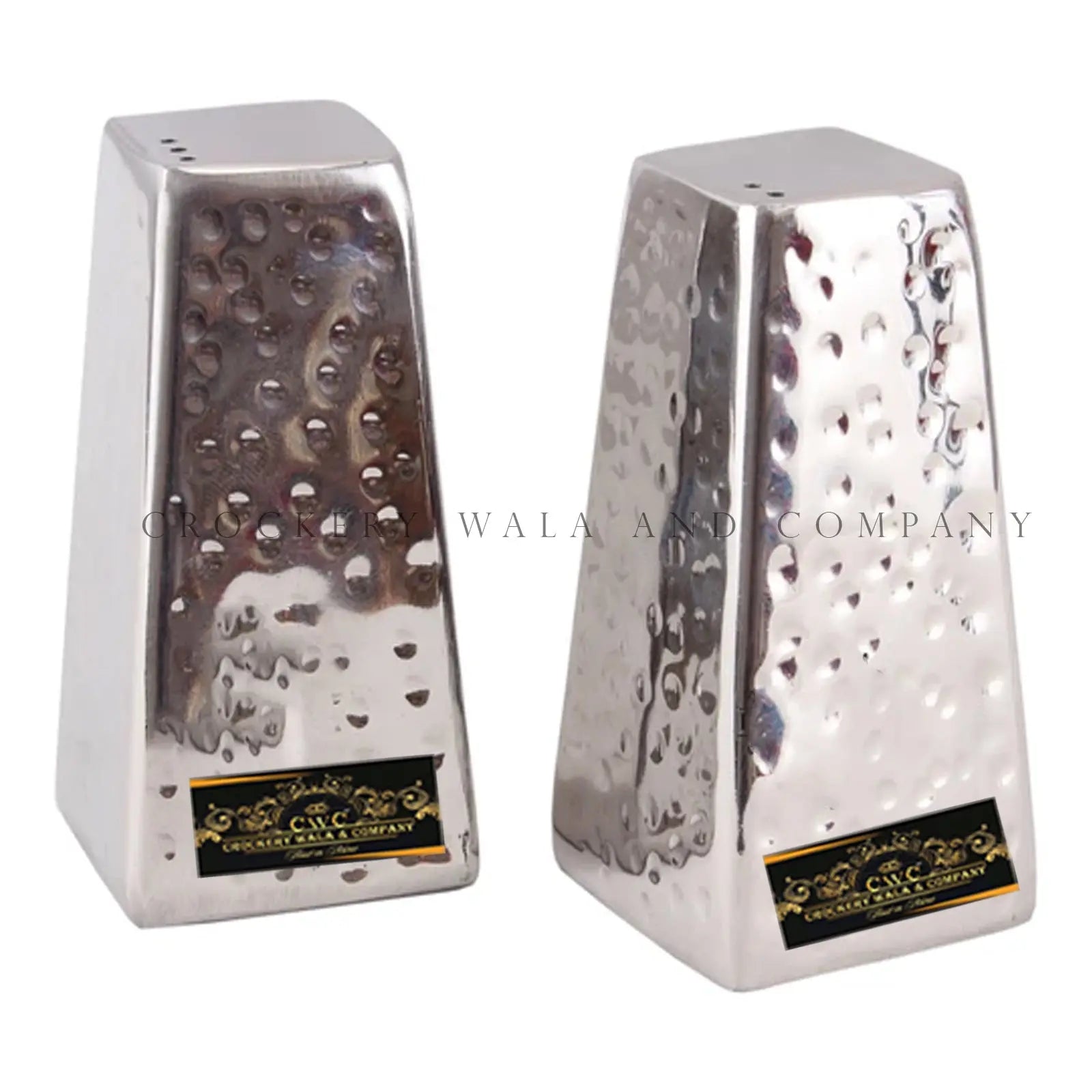 Crockery Wala And Company Pyramid Salt & Pepper Shaker Sprinkler Restaurant Tableware Hammered Finish - CROCKERY WALA AND COMPANY 