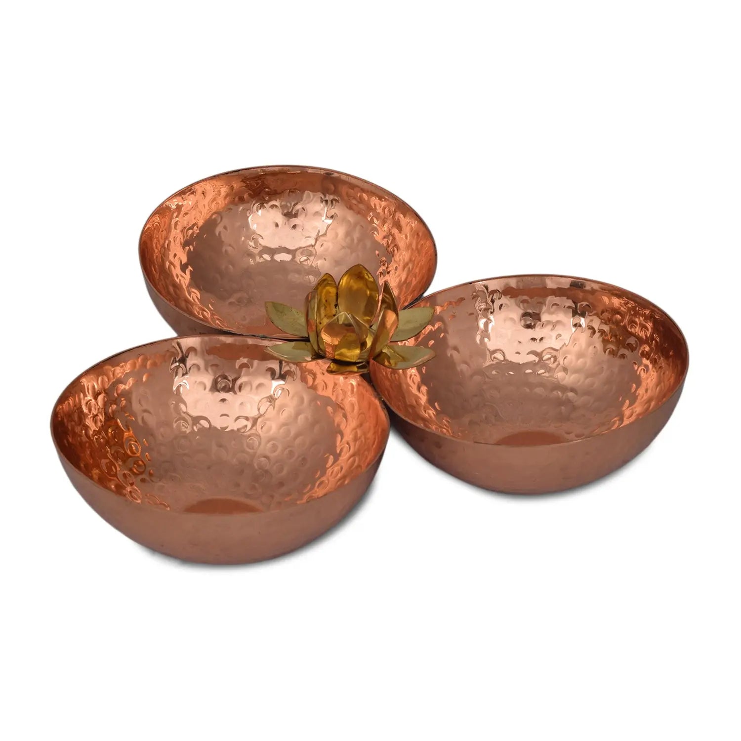 Crockery Wala And Company Pure Copper Hammered Mukhwas Tray 3 Containers Mukhwas Serving Tray For Restaurants & Home - CROCKERY WALA AND COMPANY 