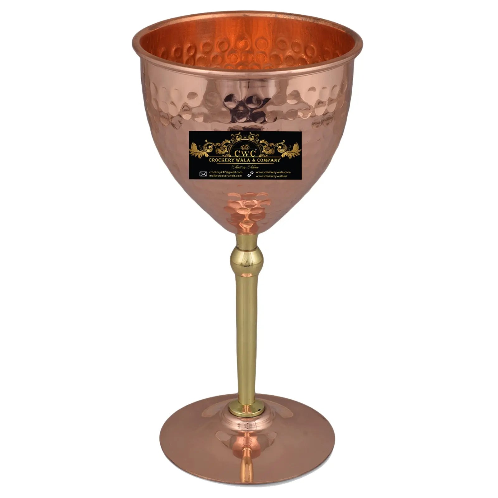 Copper Wine Glass For Parties, Drinks, Mocktails Bar Serveware 350 ML | Set Of 1 Glass - CROCKERY WALA AND COMPANY 