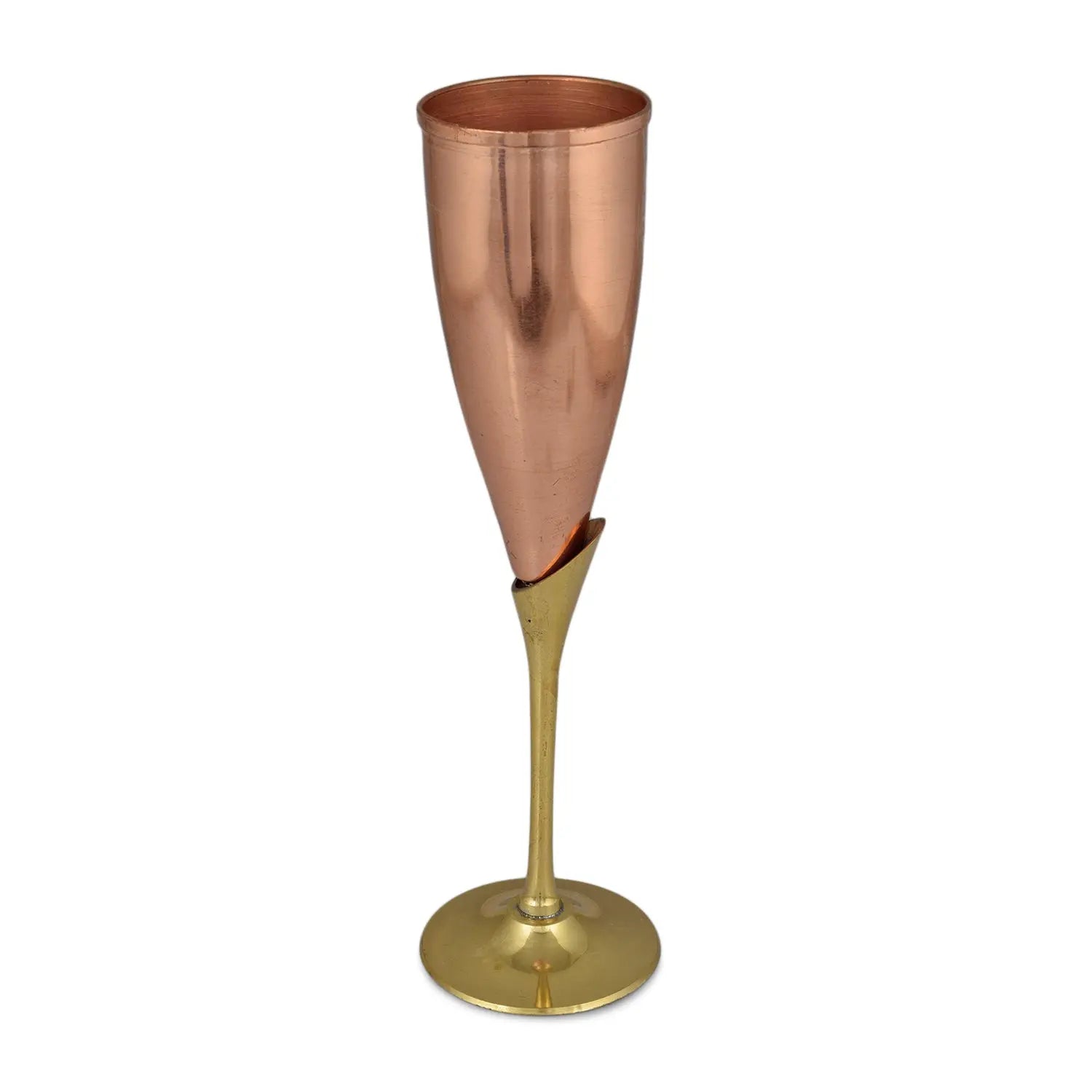 Copper Wine Glass Goblet Design Copper Brass Flute Champagne Glass, Bar ware 150 ml | 1 Pc - CROCKERY WALA AND COMPANY 
