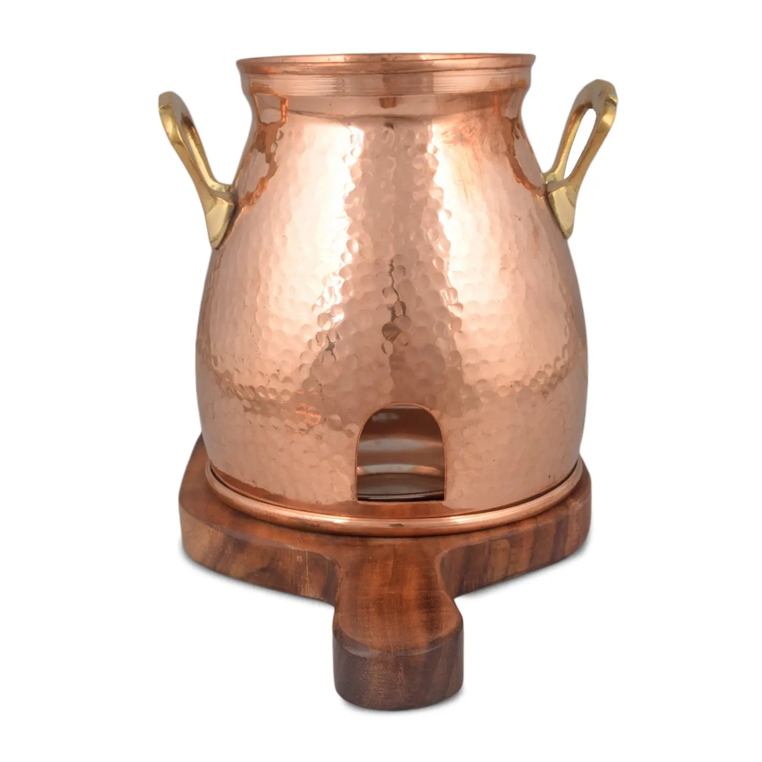 Copper Table Tandoor Set with Wooden Base with 3 barbeque Skewers and 1 Steel Plate - CROCKERY WALA AND COMPANY 