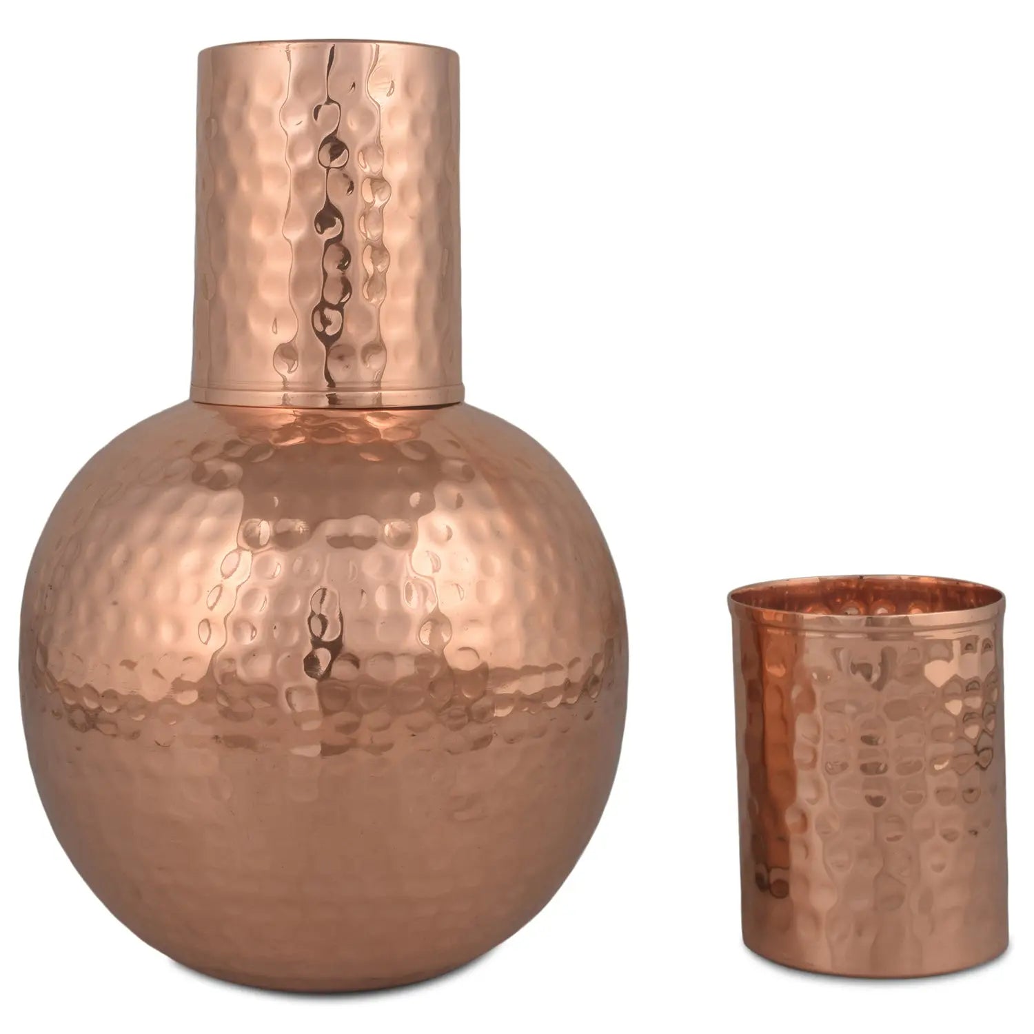 Crockery Wala And Company Copper Hammered Surai Glass With Brass Stand Water Pitcher Jar With Glass Lid 600 ML - CROCKERY WALA AND COMPANY 