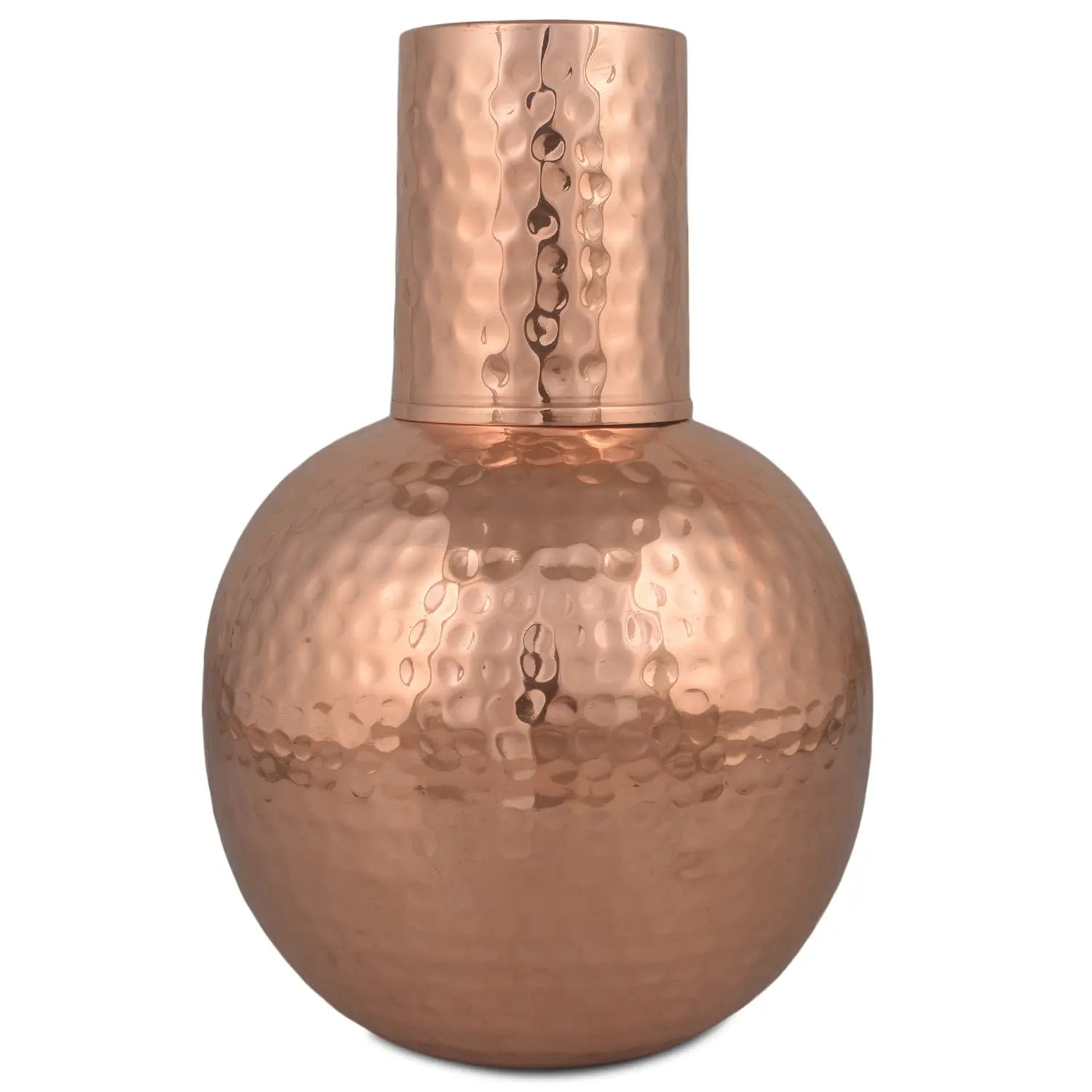 Pure Copper Surai Glass Hammered Design Bedroom Water Copper Bottle with Inbuilt Glass, 2900 ml (Brown) - CROCKERY WALA AND COMPANY 