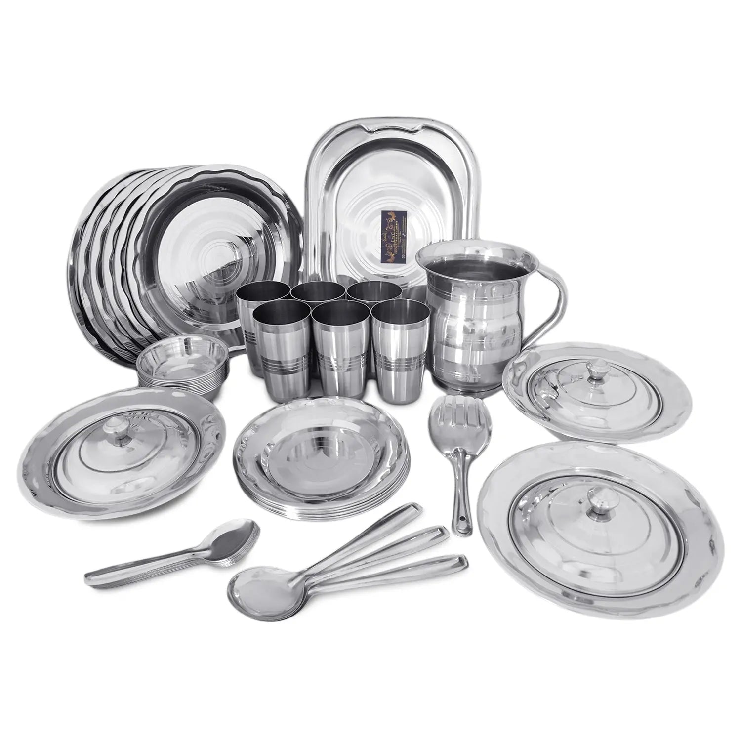 CROCKERY WALA AND COMPANY Stainless Steel Dinner Set, Silver -Set of 51 Piece - Crockery Wala And Company
