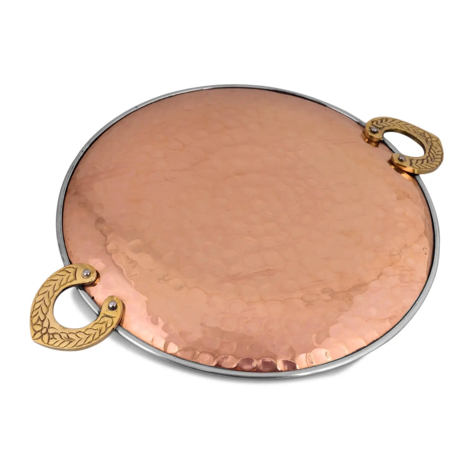 Copper Serving Platter Round With Brass Handles - CROCKERY WALA AND COMPANY 