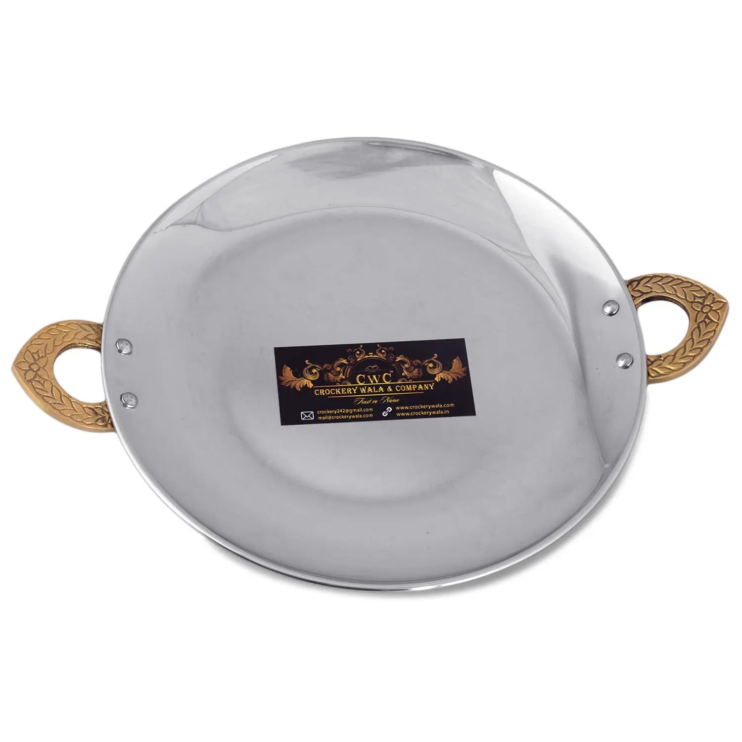Copper Serving Platter Round With Brass Handles - CROCKERY WALA AND COMPANY 