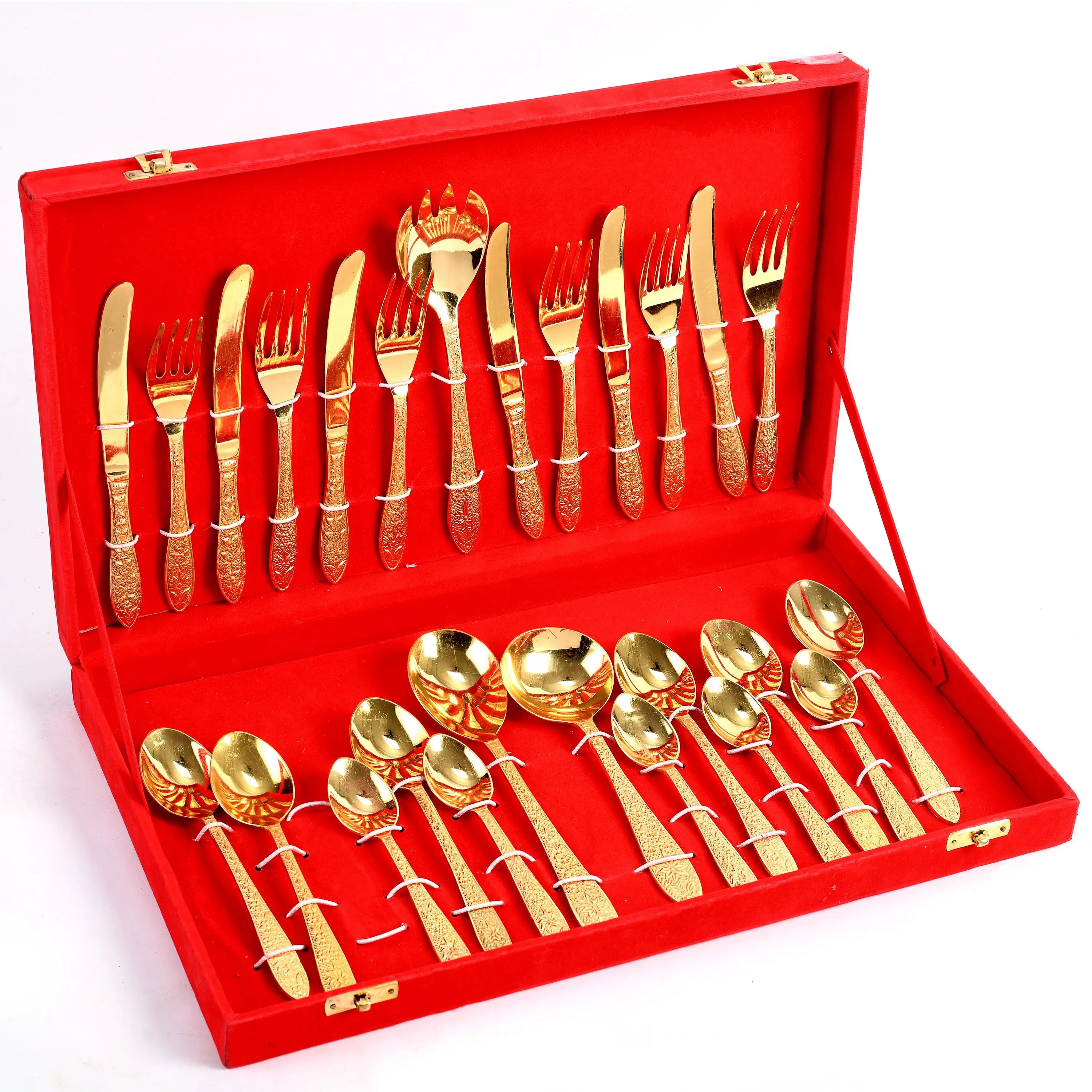 Pure Brass Cutlery Set For Gifting & Dining 26 pcs Set - CROCKERY WALA AND COMPANY 