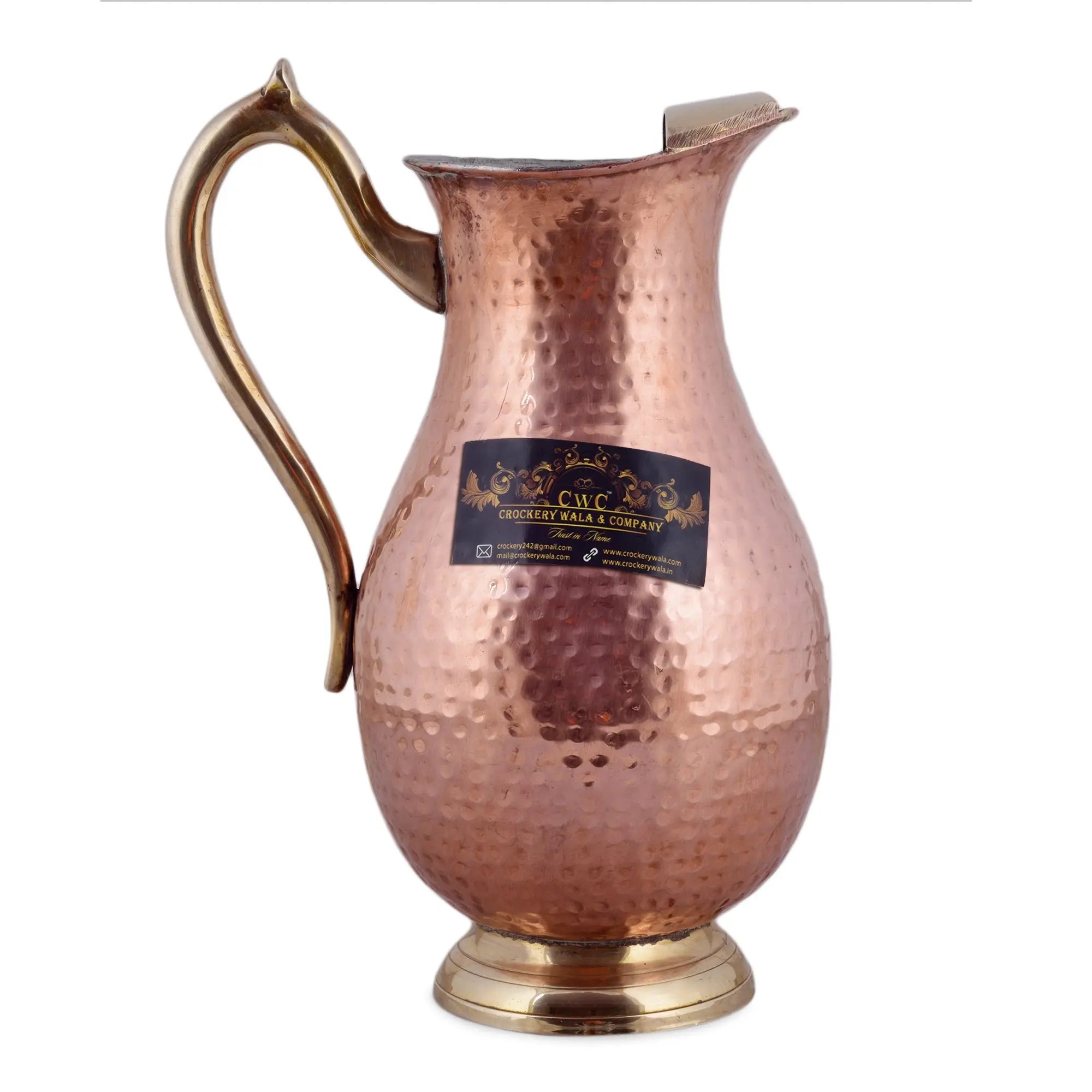 Copper Mughal Jug With Inside Tinning With Brass Handle For Gifting - CROCKERY WALA AND COMPANY 