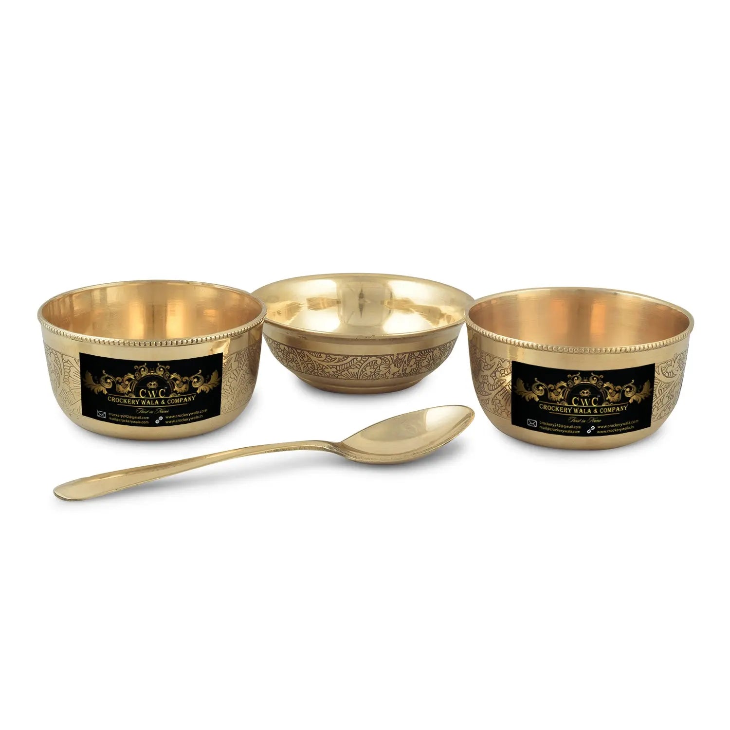 Brass Thali Set Mughal Design 6 pcs set - CROCKERY WALA AND COMPANY 