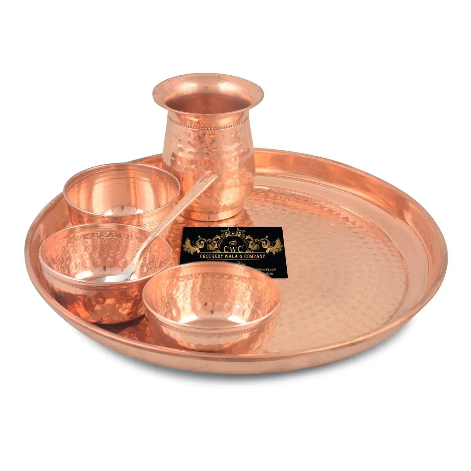 Pure Copper Thali Set 6 pcs Curve Glass - CROCKERY WALA AND COMPANY 