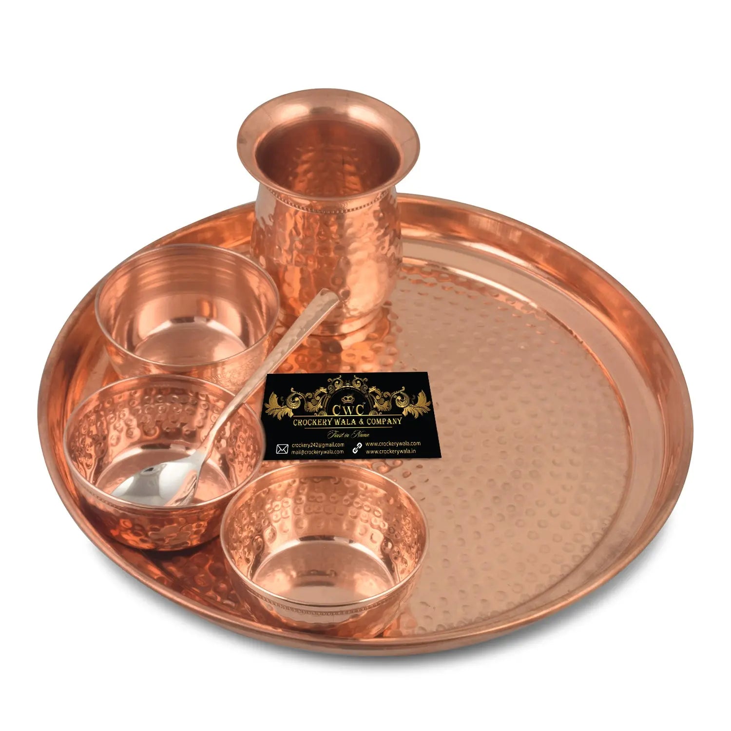 Pure Copper Thali Set 6 pcs Curve Glass - CROCKERY WALA AND COMPANY 
