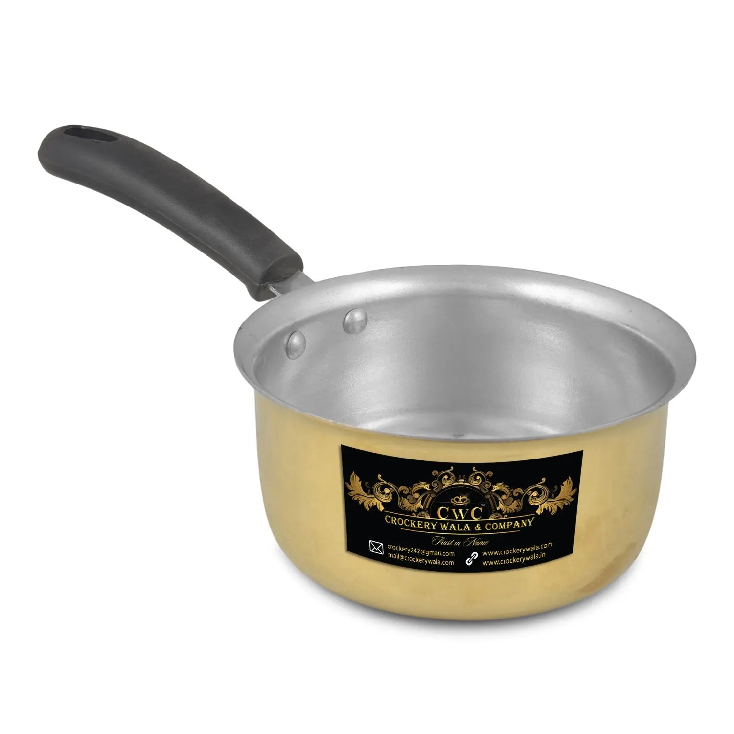 Crockery Wala And Company Brass Kalai Saucepan Saucepot For Cooking & Serving Brassware Dinnerware 1400 ML - CROCKERY WALA AND COMPANY 