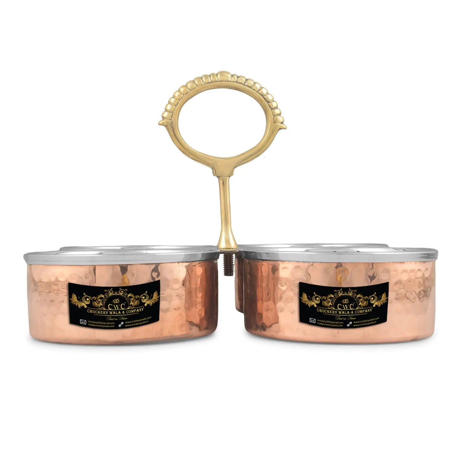 Copper Food Server Dish With Partition - CROCKERY WALA AND COMPANY 