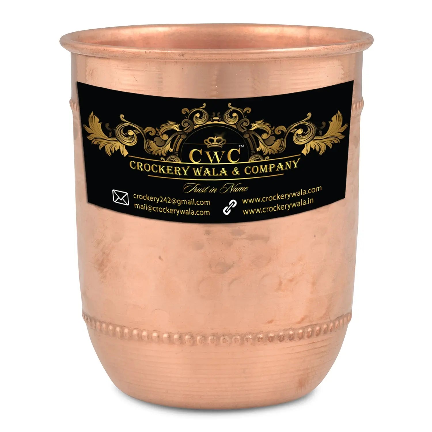 Crockery Wala And Company Pure Copper Hammered  Glass 280 ML Copper Glass For Drinking & serving Water, Drinks, Beverages - CROCKERY WALA AND COMPANY 