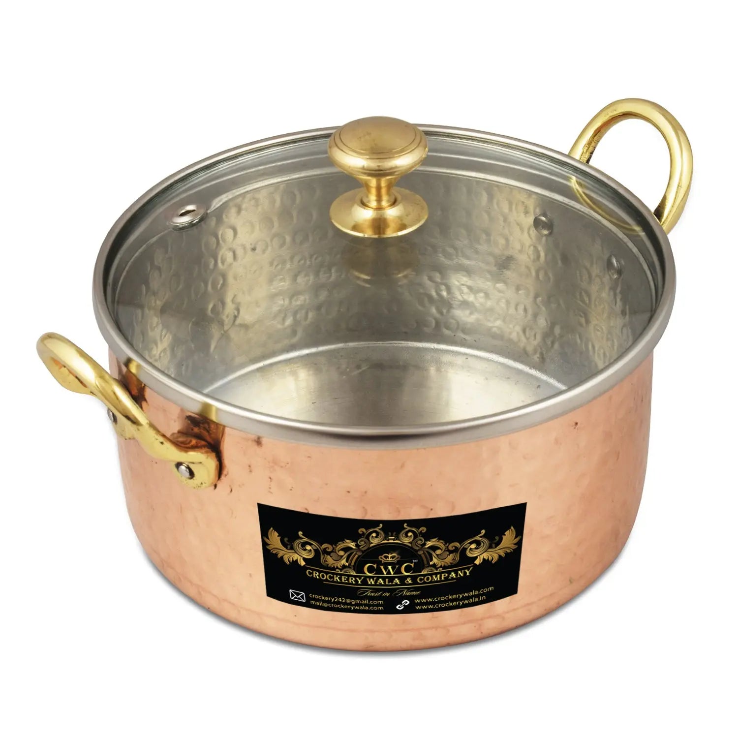 Pure Copper Kalai SaucePot with Glass Lid 700ml