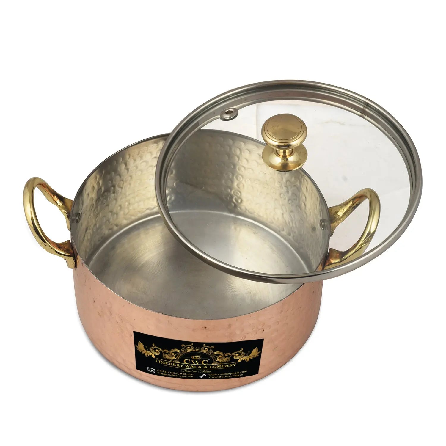 Pure Copper Hammered Copper kalai Saucepot With Glass Lid 700 ml