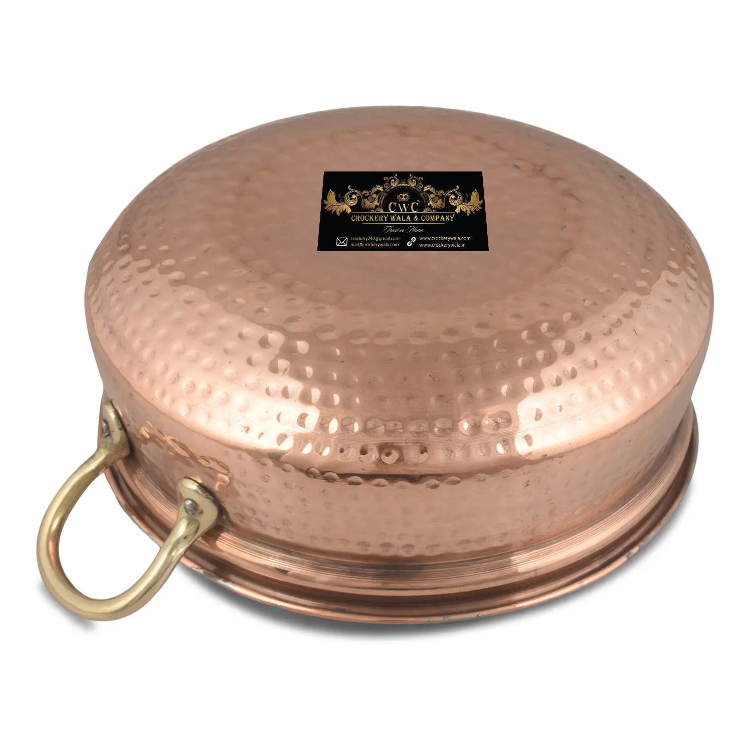 Crockery Wala And Company Pure Copper Kalai Handi For Serving & Cooking Pure Copper Hammered Handi With Brass Handles || 9" Inches - CROCKERY WALA AND COMPANY 