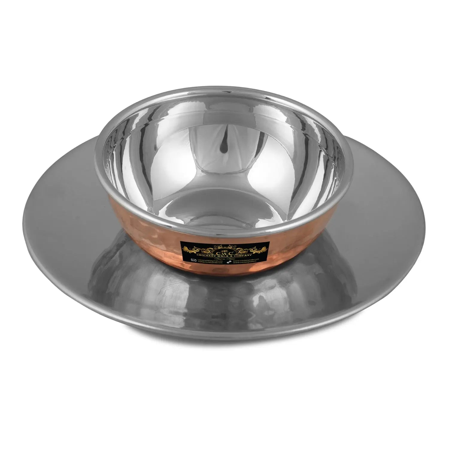 Crockery Wala And Company Copper Steel Finger Bowl Plate For Rinsing Fingers After Meal For Hotel & Restaurant - CROCKERY WALA AND COMPANY 