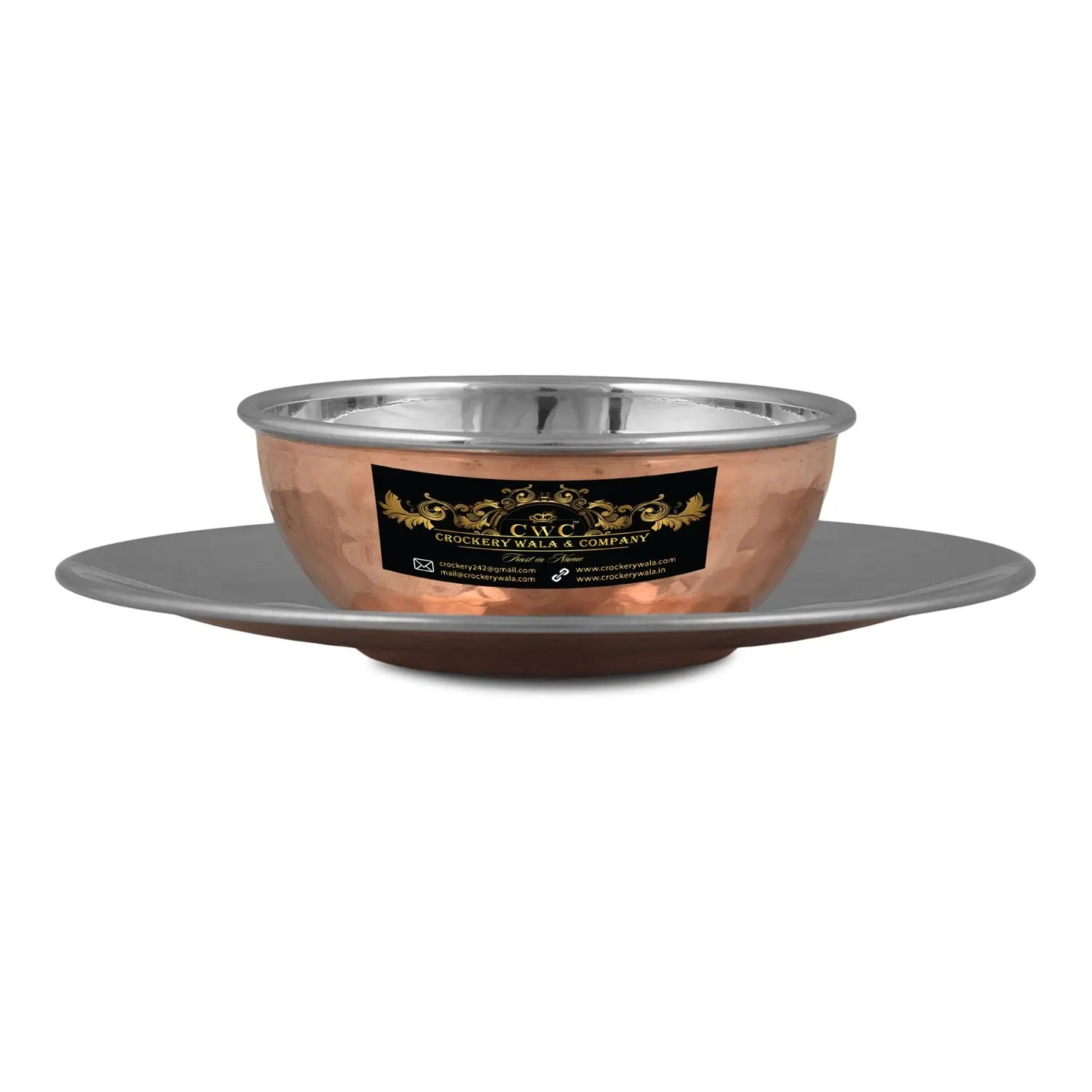 Crockery Wala And Company Copper Steel Finger Bowl Plate For Rinsing Fingers After Meal For Hotel & Restaurant - CROCKERY WALA AND COMPANY 