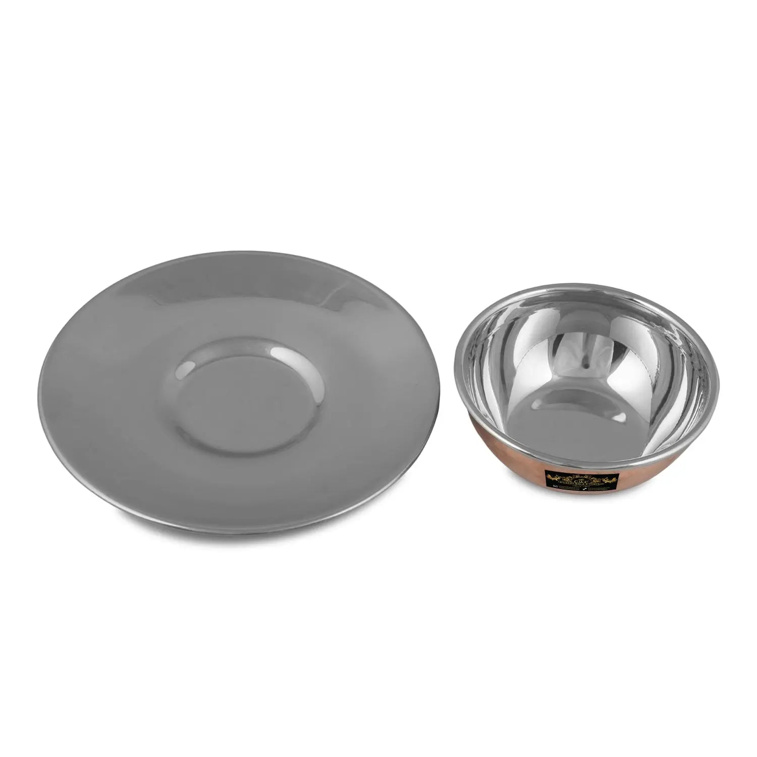 Crockery Wala And Company Copper Steel Finger Bowl Plate For Rinsing Fingers After Meal For Hotel & Restaurant - CROCKERY WALA AND COMPANY 