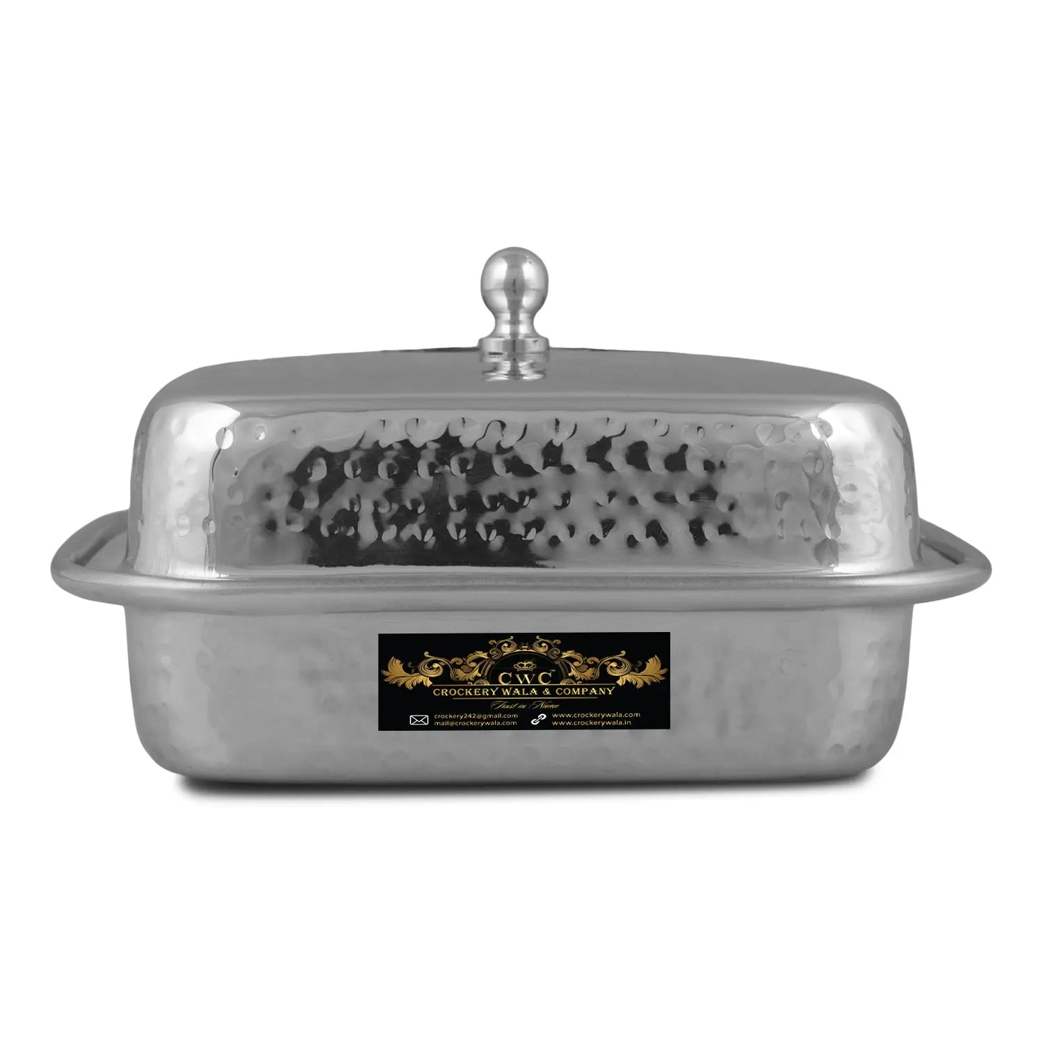 Crockery Wala And Company Stainless Steel Entry Dish Hammered Design Square Snacks Serving Dish With Lid - CROCKERY WALA AND COMPANY 