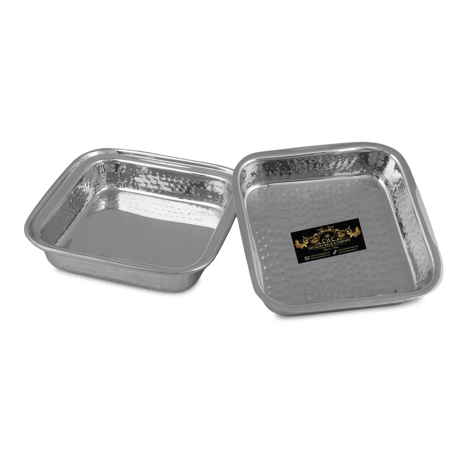 Crockery Wala And Company Stainless Steel Entry Dish Hammered Design Square Snacks Serving Dish With Lid-Small - CROCKERY WALA AND COMPANY 