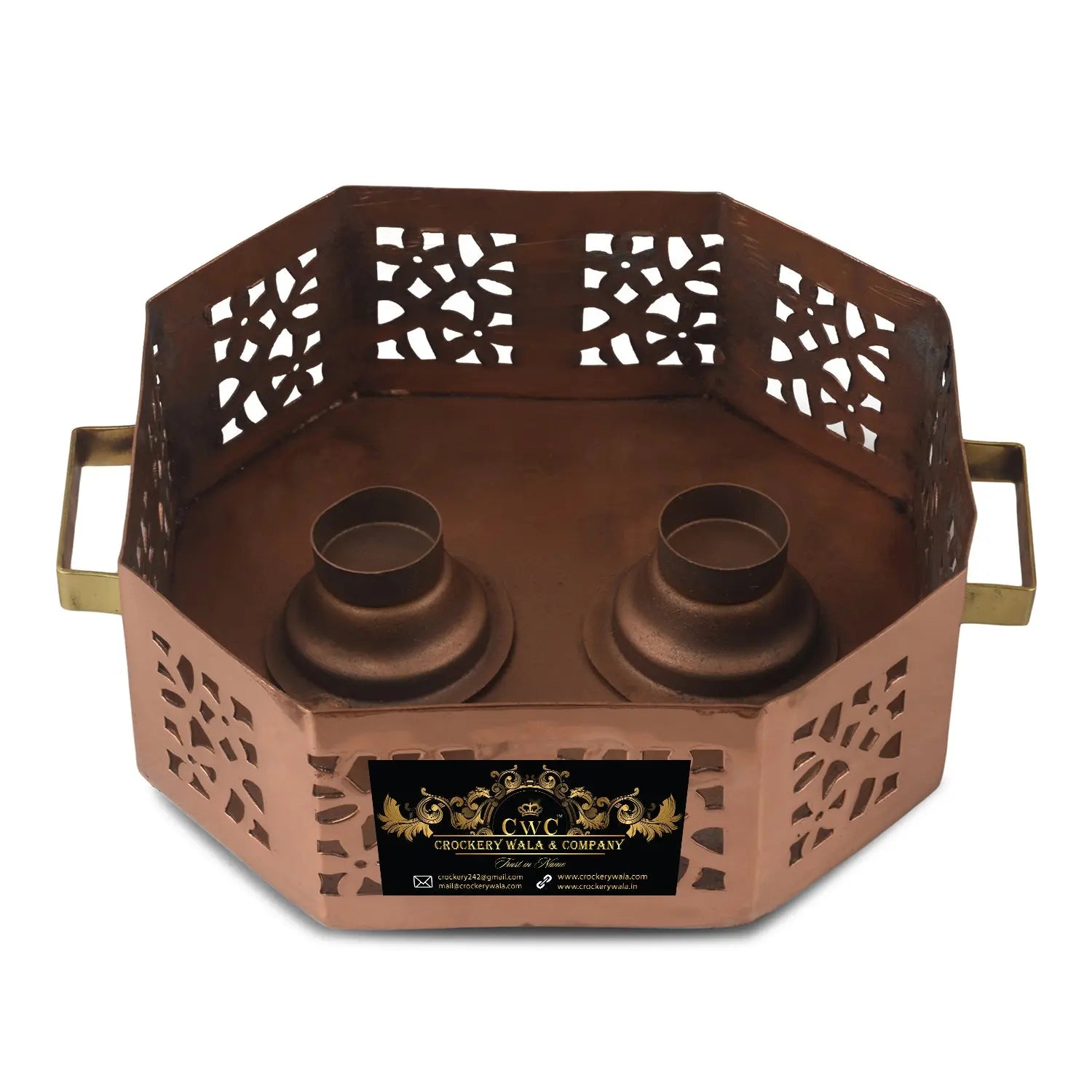 Pure Copper Snack Warmer With Upper Steel Plate Octagon - CROCKERY WALA AND COMPANY 