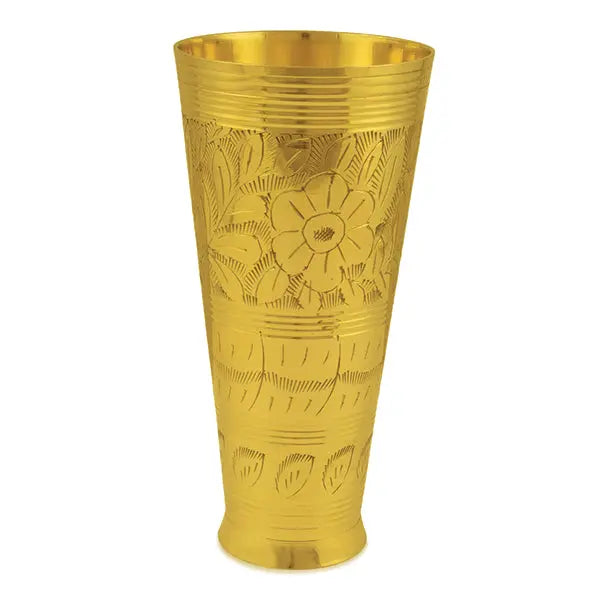 Pure Brass Punjabi Flower Embossed Design Lassi Glass Tumbler, Drink ware (1050ml) Set of 2 - CROCKERY WALA AND COMPANY 