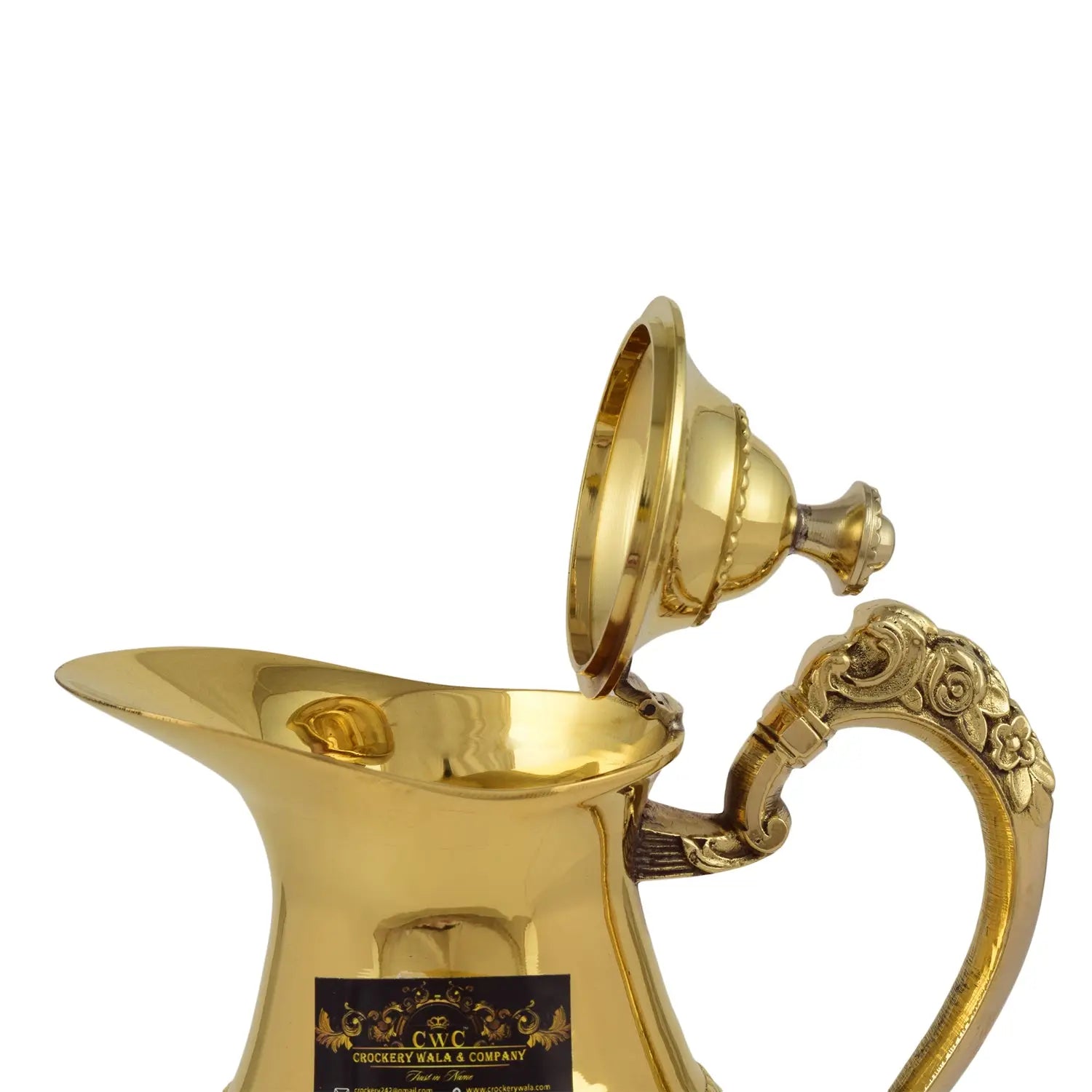 Crockery Wala And Company Brass Royal Mughalai Jug & Glass Brass Drinkware Serveware Set 750 ML || 1 Jug + 1 Glass - CROCKERY WALA AND COMPANY 