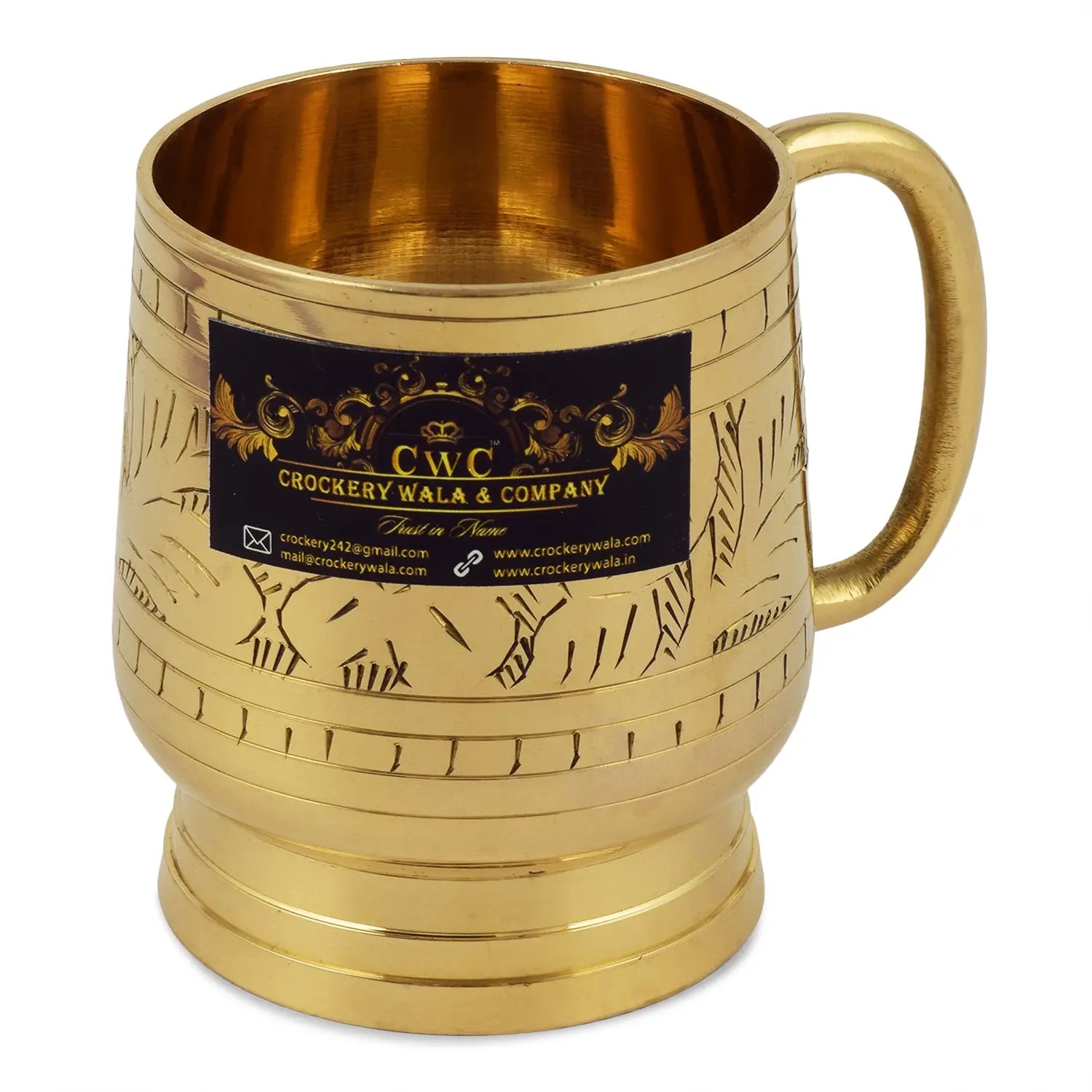 Pure Brass Etching Coffee Tea Mug Cup For Warm Beverages Drinkware Small - CROCKERY WALA AND COMPANY 