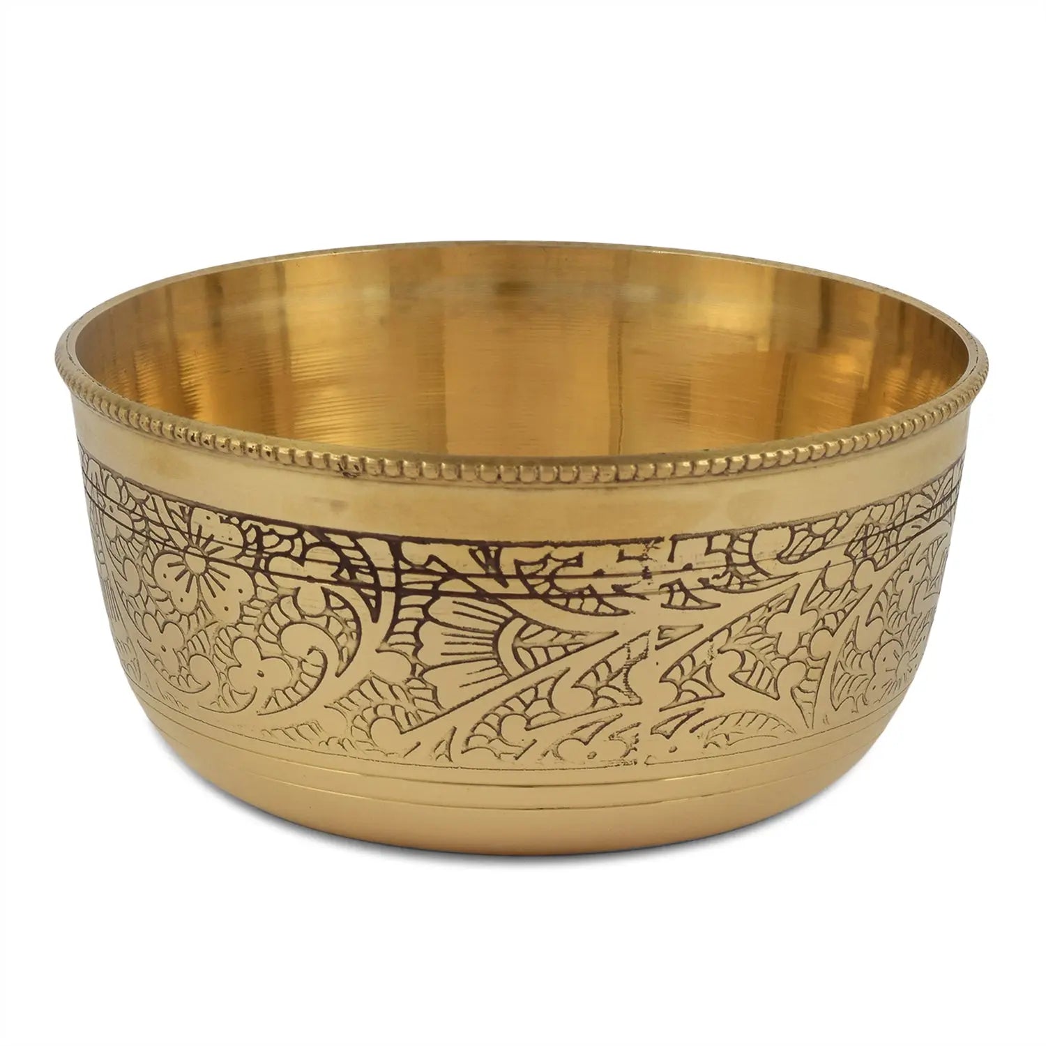 Pure Brass Embossed Flower Design Bowl Katori Dinnerware for Home Restaurants - CROCKERY WALA AND COMPANY 