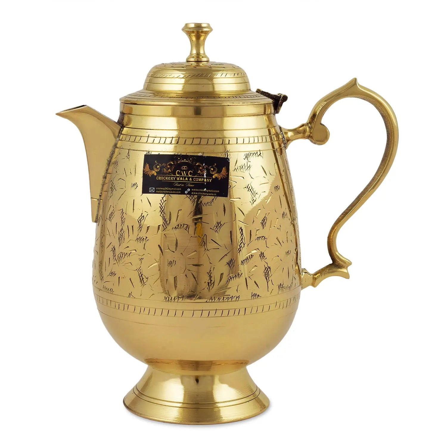 Pure Brass Barrel Design Jug Pitcher Jar with Lid for Storage & Serving Water Drinkware - CROCKERY WALA AND COMPANY 