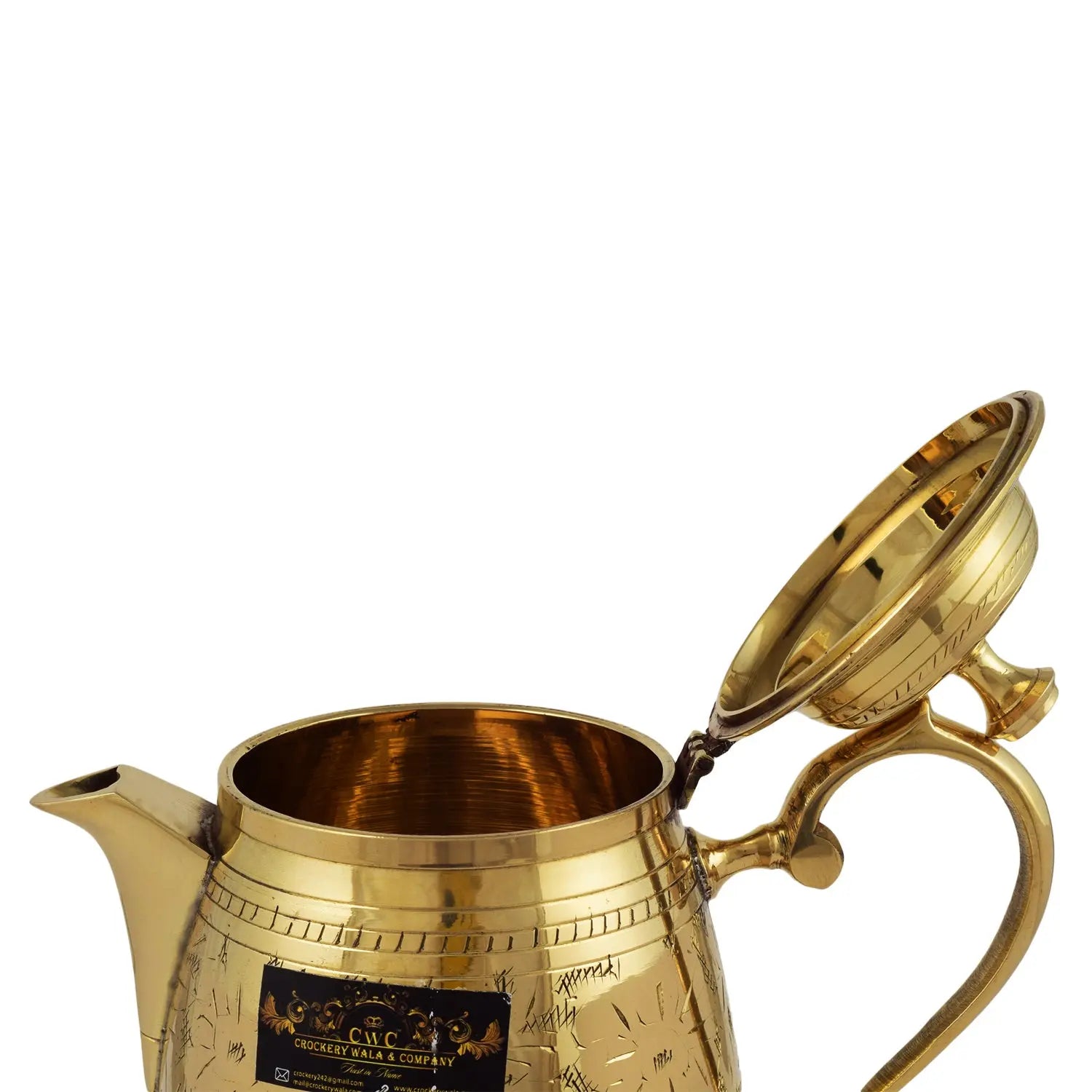 Pure Brass Barrel Design Jug Pitcher Jar with Lid for Storage & Serving Water Drinkware - CROCKERY WALA AND COMPANY 