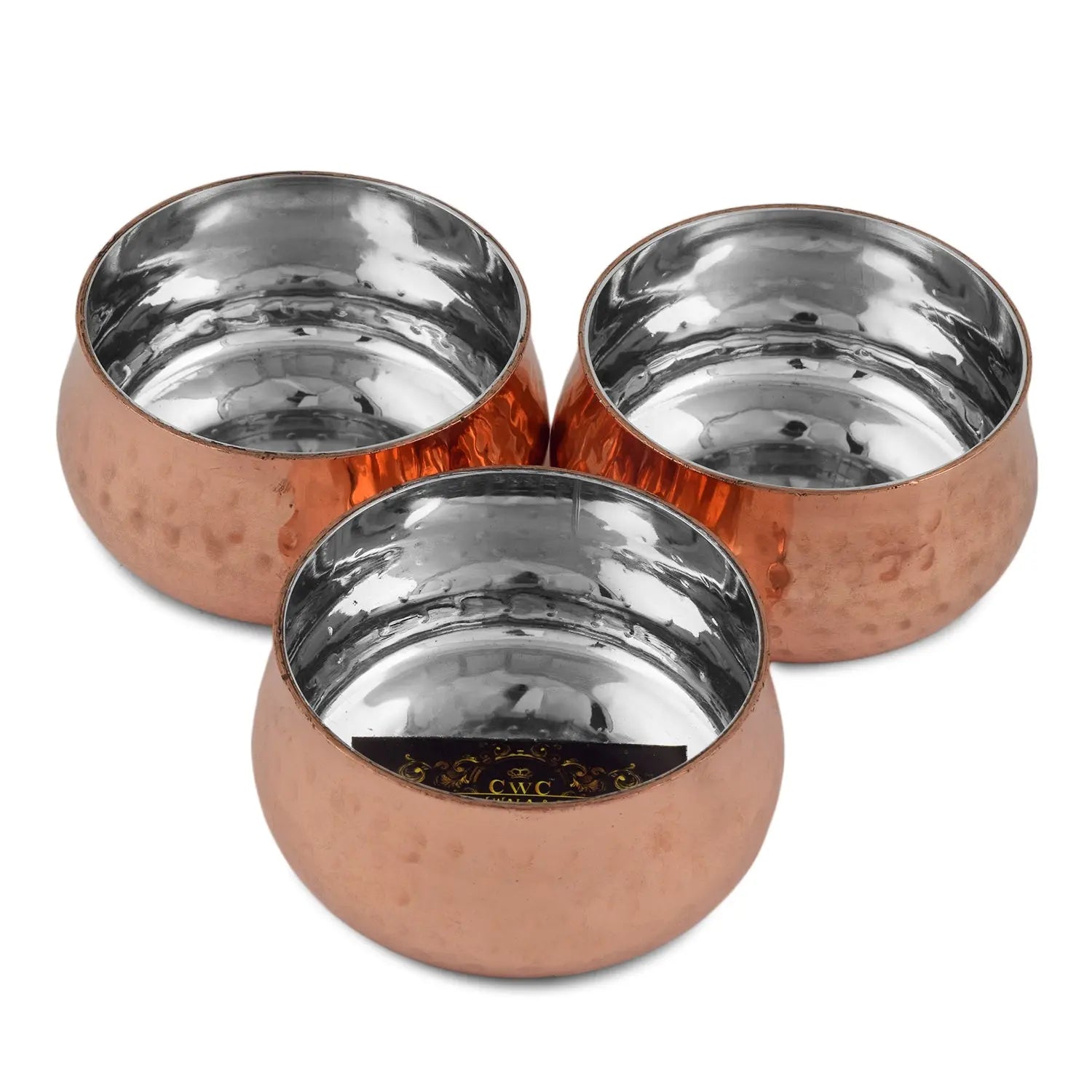 Steel Copper Curved HAMMERED Thali Set Royal, 13" of 8 pcs - CROCKERY WALA AND COMPANY 