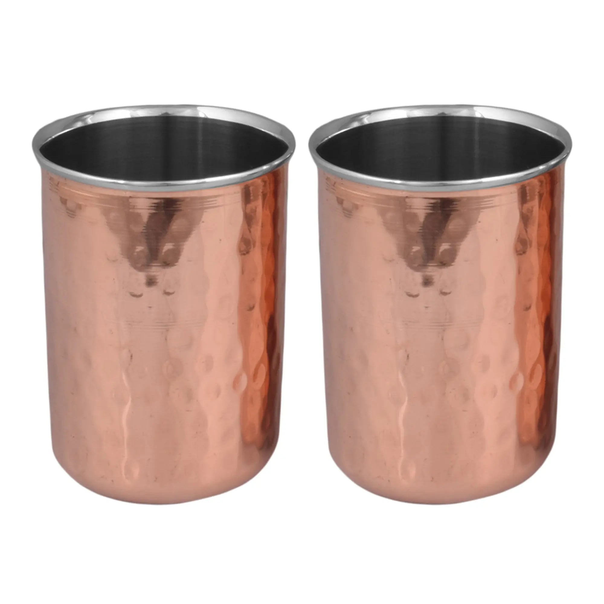 Copper Glass Set of 6 Outer Copper Inner Steel - CROCKERY WALA AND COMPANY 