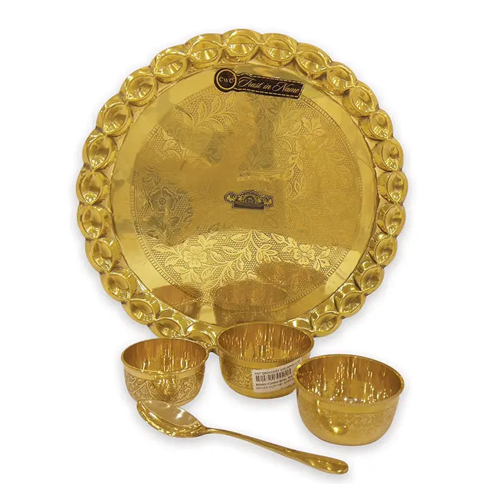 Brass Thali Set Pan Design 5 pcs - CROCKERY WALA AND COMPANY 