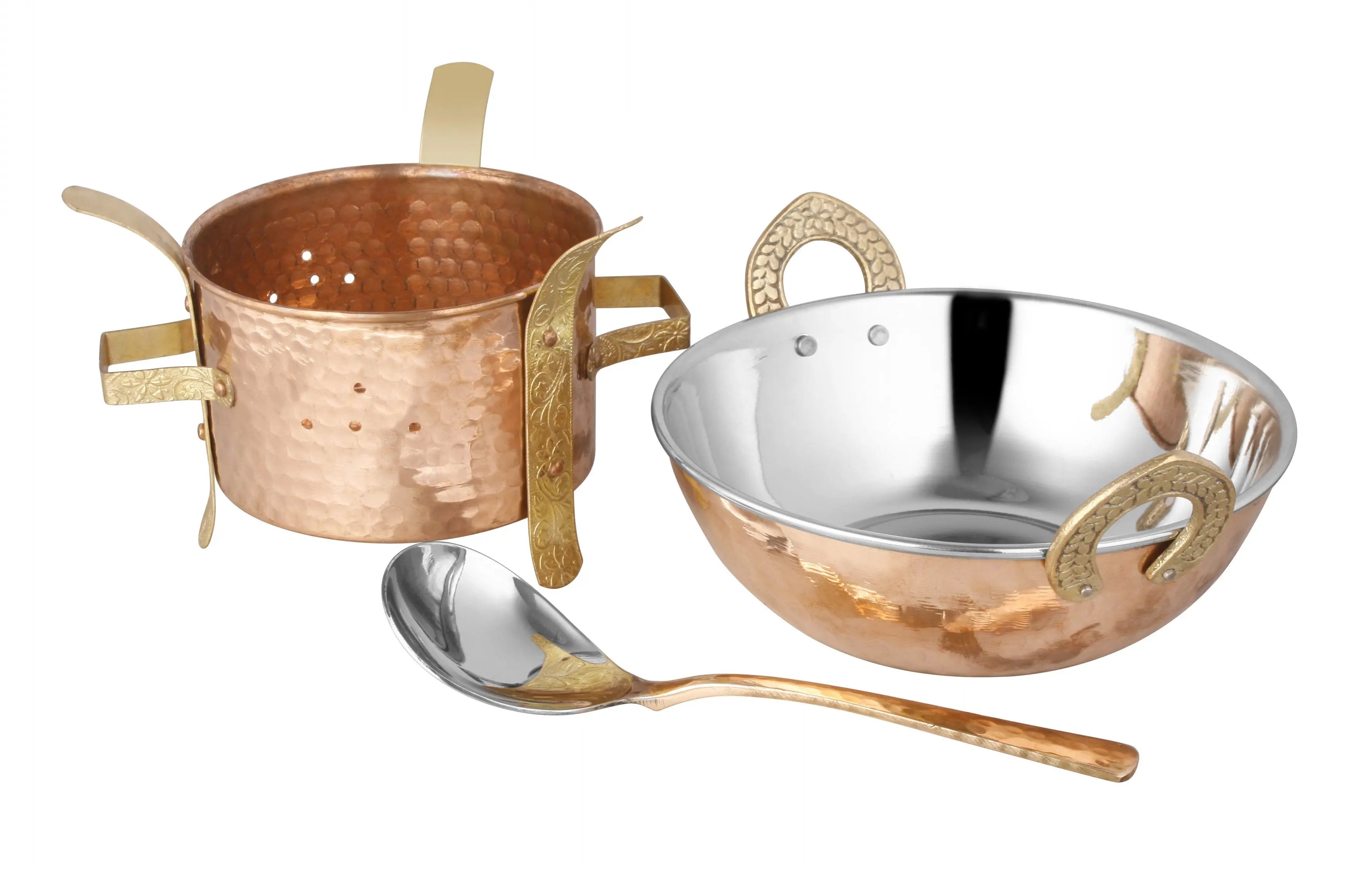 Copper Karhai Serving Set Pot Pan For Cooking - CROCKERY WALA AND COMPANY 