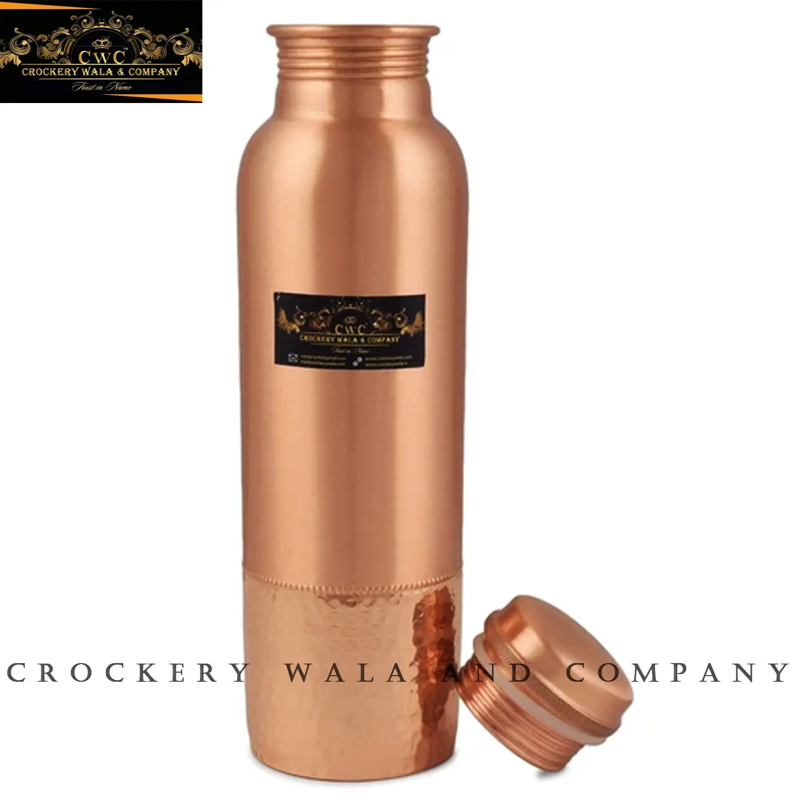 Pure Copper Hammered bottle With Designer Effect - CROCKERY WALA AND COMPANY 