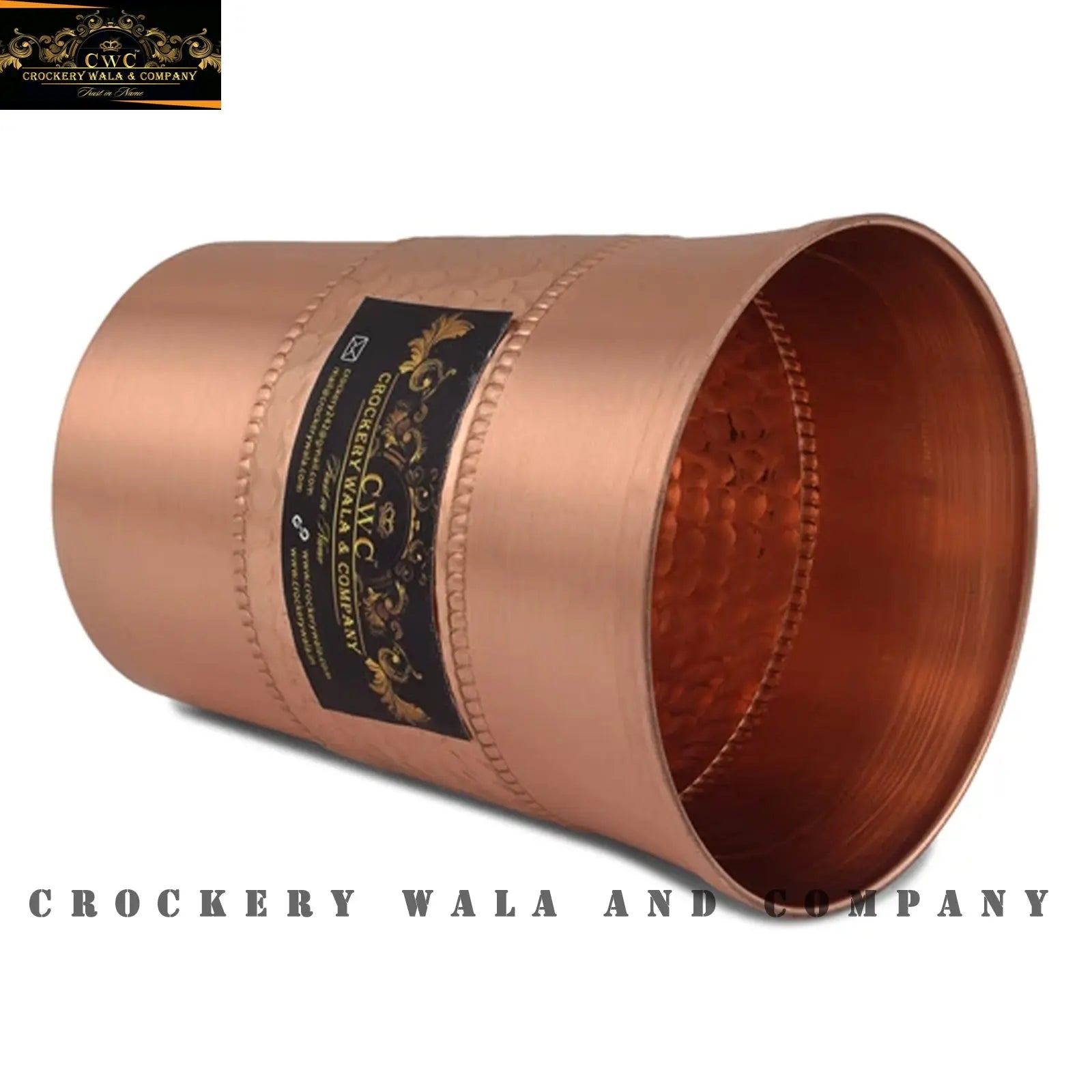 Pure Copper Glass Half Hammered Middle Tapered - CROCKERY WALA AND COMPANY 