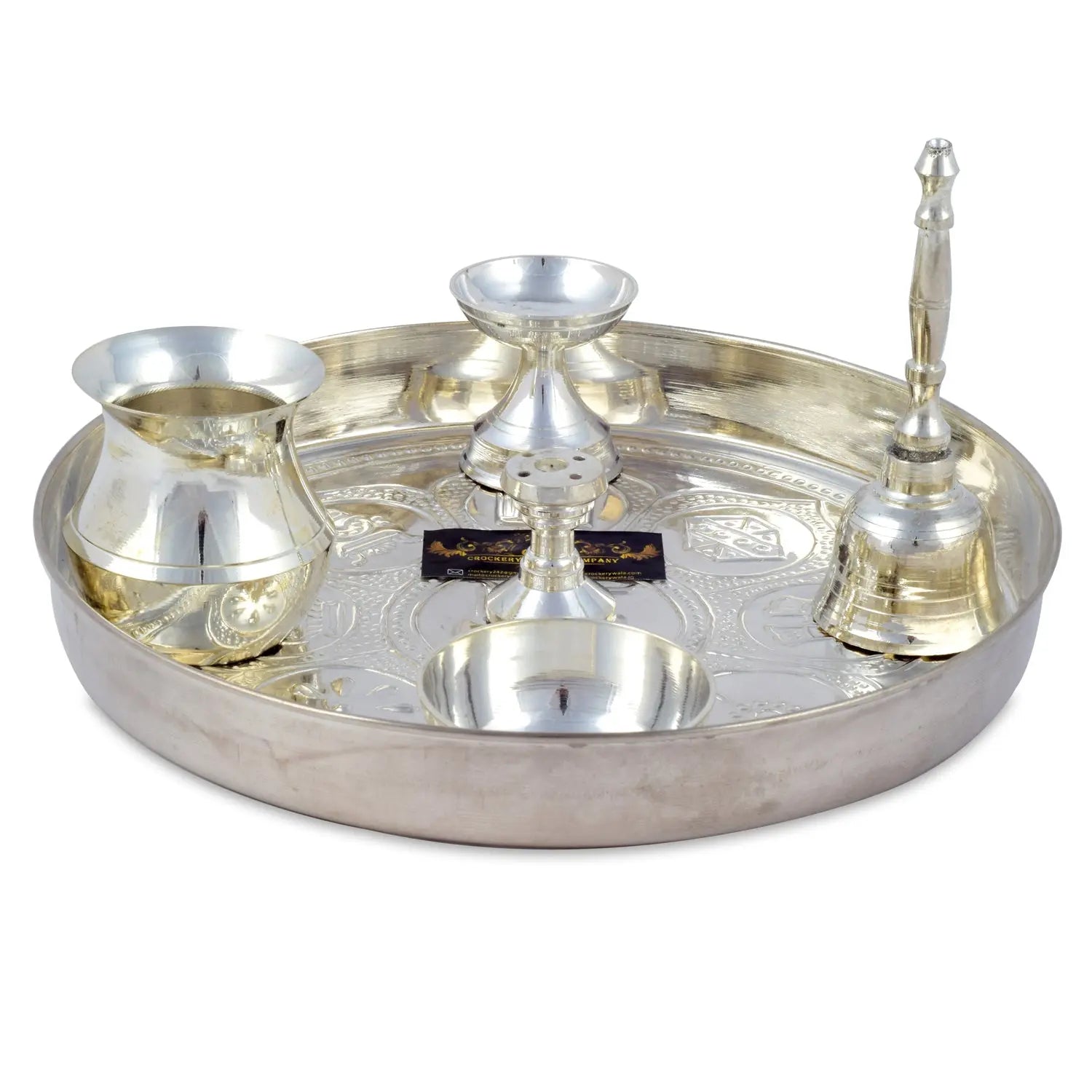 Asthmangal Brass Silver Thali Set for Pooja/Aarti and gifting for worshipping - CROCKERY WALA AND COMPANY 