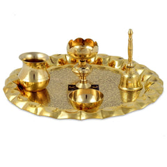 Brass Rivigo Pooja Thali for Pooja Worship of God and Goddesses - CROCKERY WALA AND COMPANY