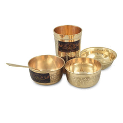 Brass Thali Set Mughal Design 6 Pcs Set for Elegant Dining - CROCKERY WALA AND COMPANY