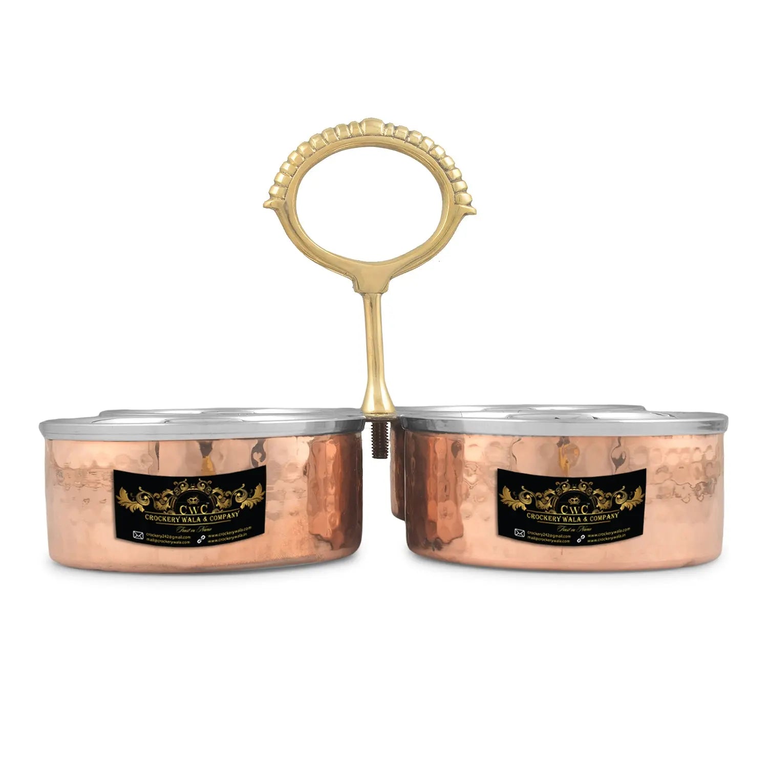 Copper Food Server Dish With Partition for Elegant Dining - CROCKERY WALA AND COMPANY