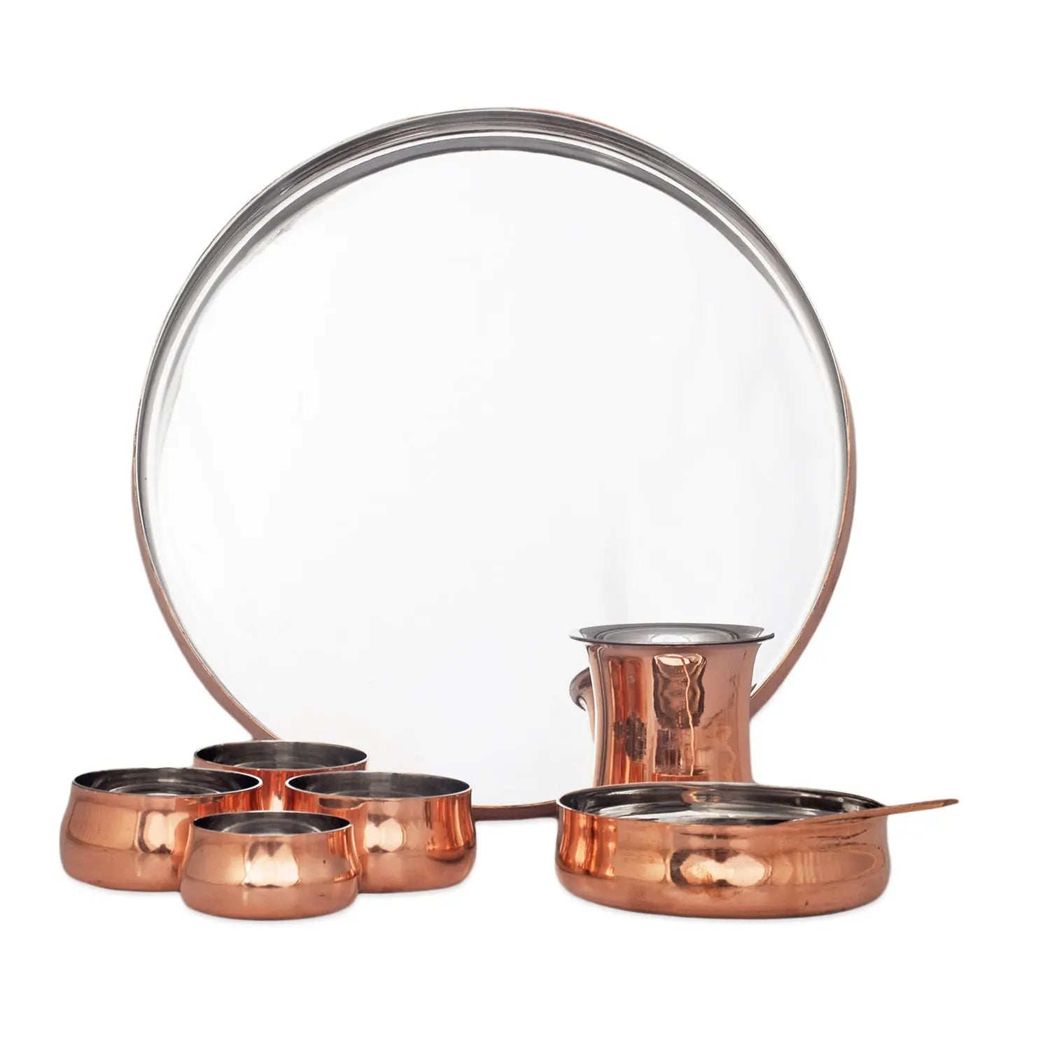 Copper Steel Thali Set Royal Curved Shiny Look 8 Piece Set - CROCKERY WALA AND COMPANY