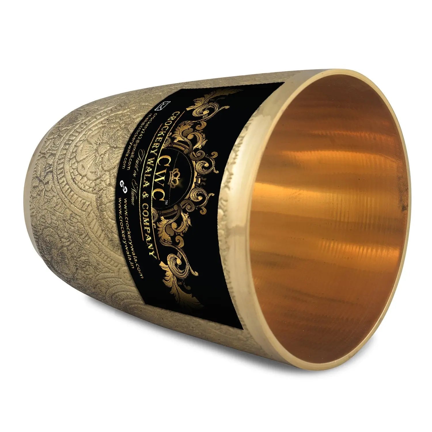 Crockery Wala And Company Brass Glass Tumbler 1 Pc Embossed - CROCKERY WALA AND COMPANY