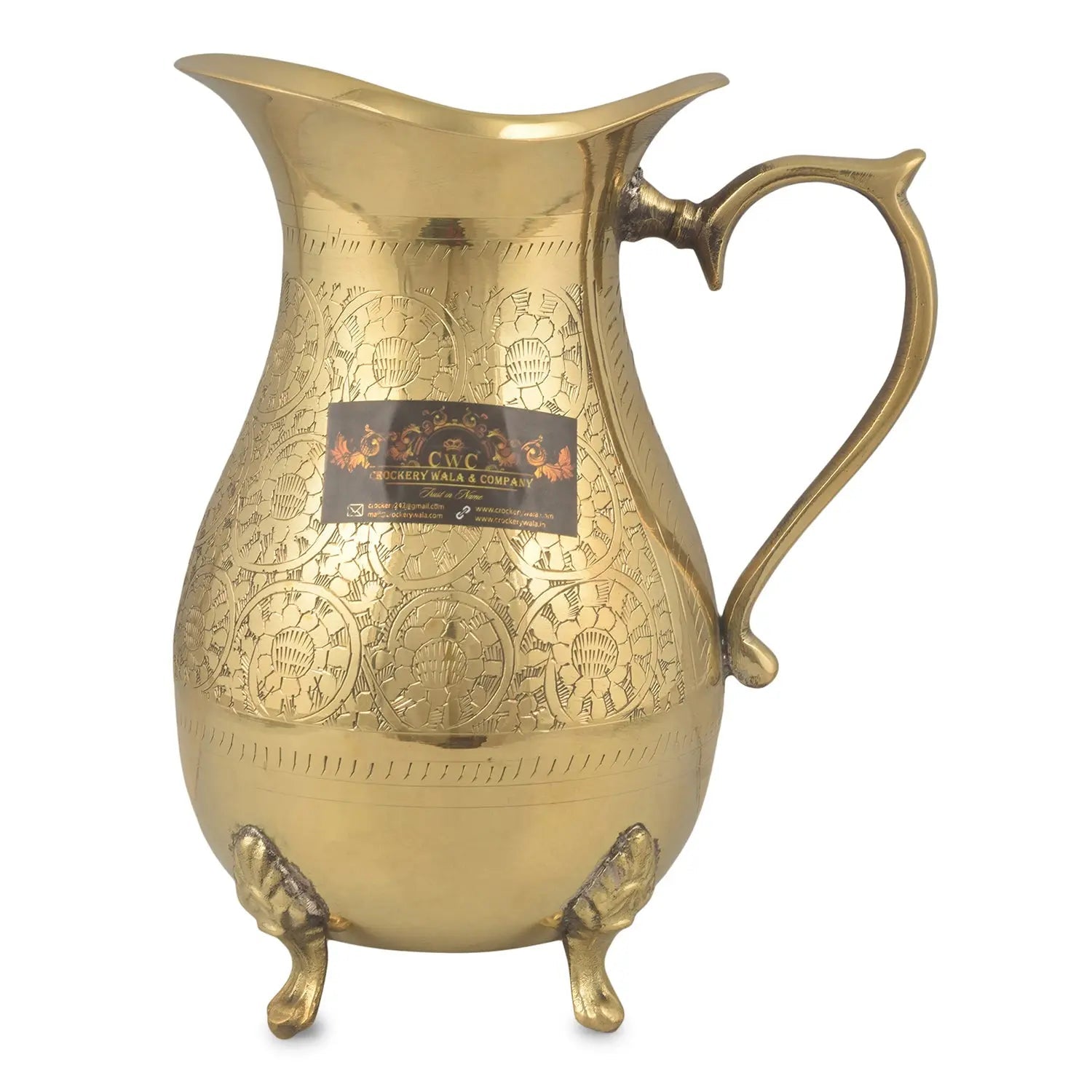 Crockery Wala And Company Brass Jug 1750 ML And Six Glass - CROCKERY WALA AND COMPANY