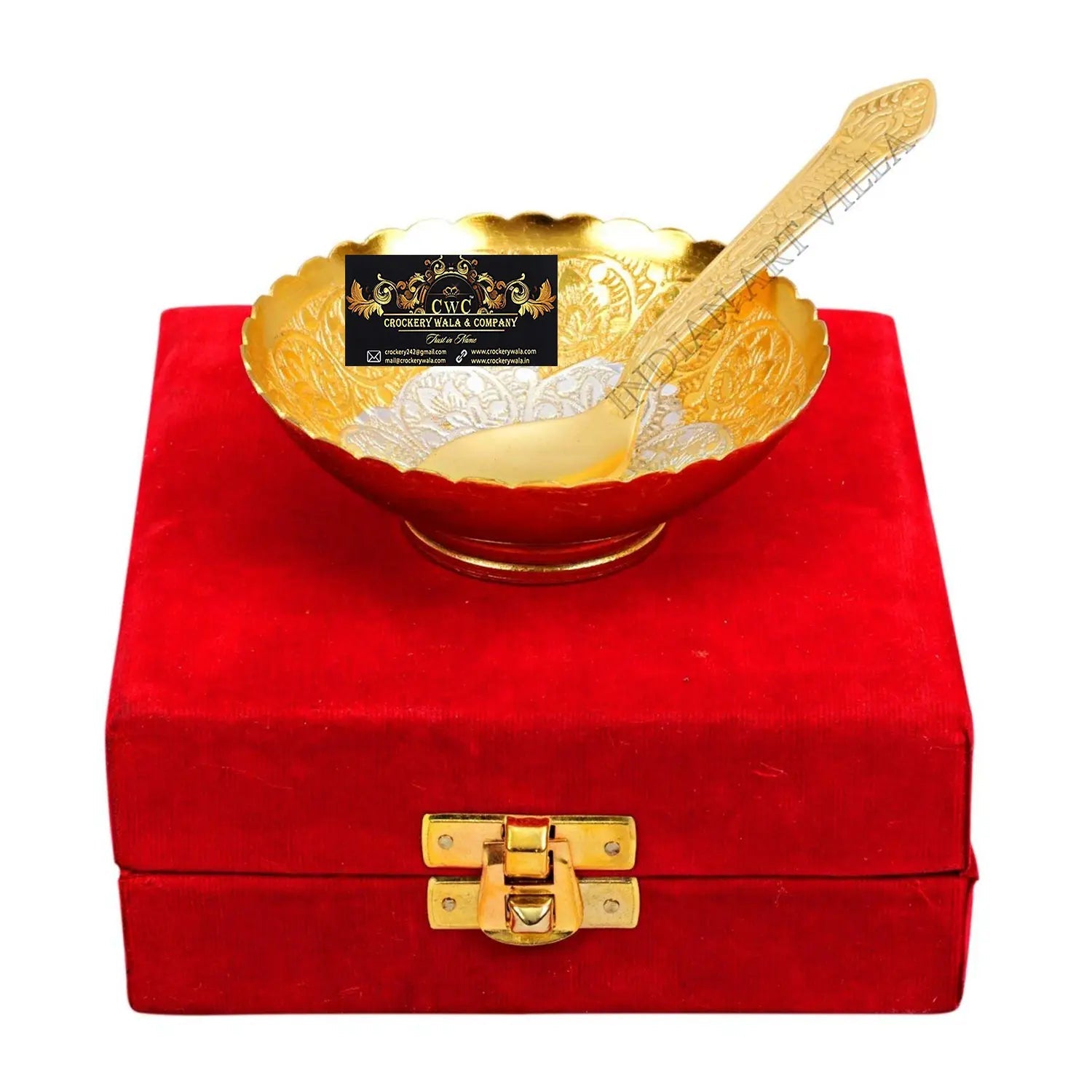 Crockery Wala Round Engraved Silver Plated Bowl & Spoon - CROCKERY WALA AND COMPANY